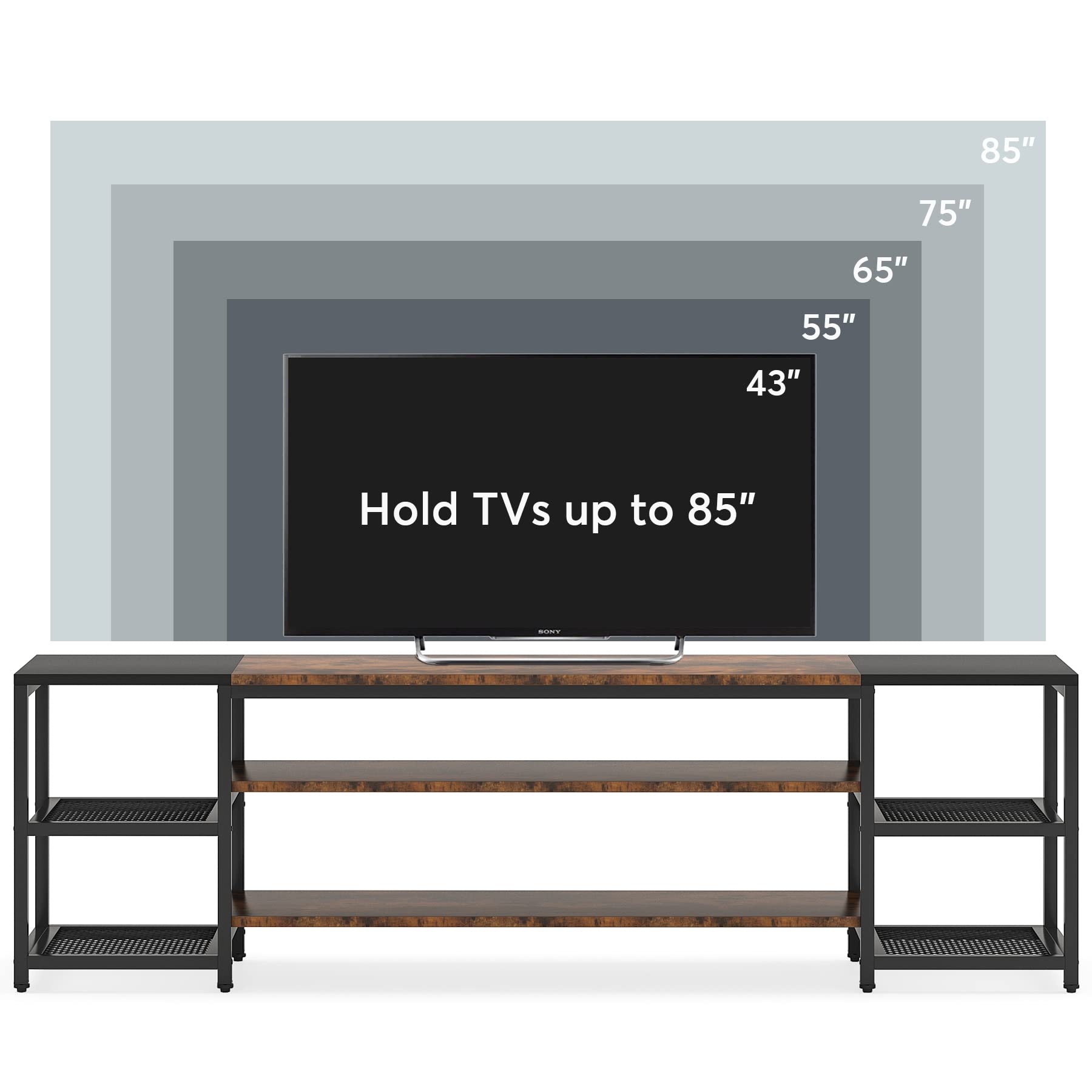 Tribesigns 78 Inch TV Stand for TVs up to 85 Inch, Media Entertainment Center Console Table, Industrial 3-Tier TV Console Table with Storage Shelves for Living Room, Entertainment Room - Image 5