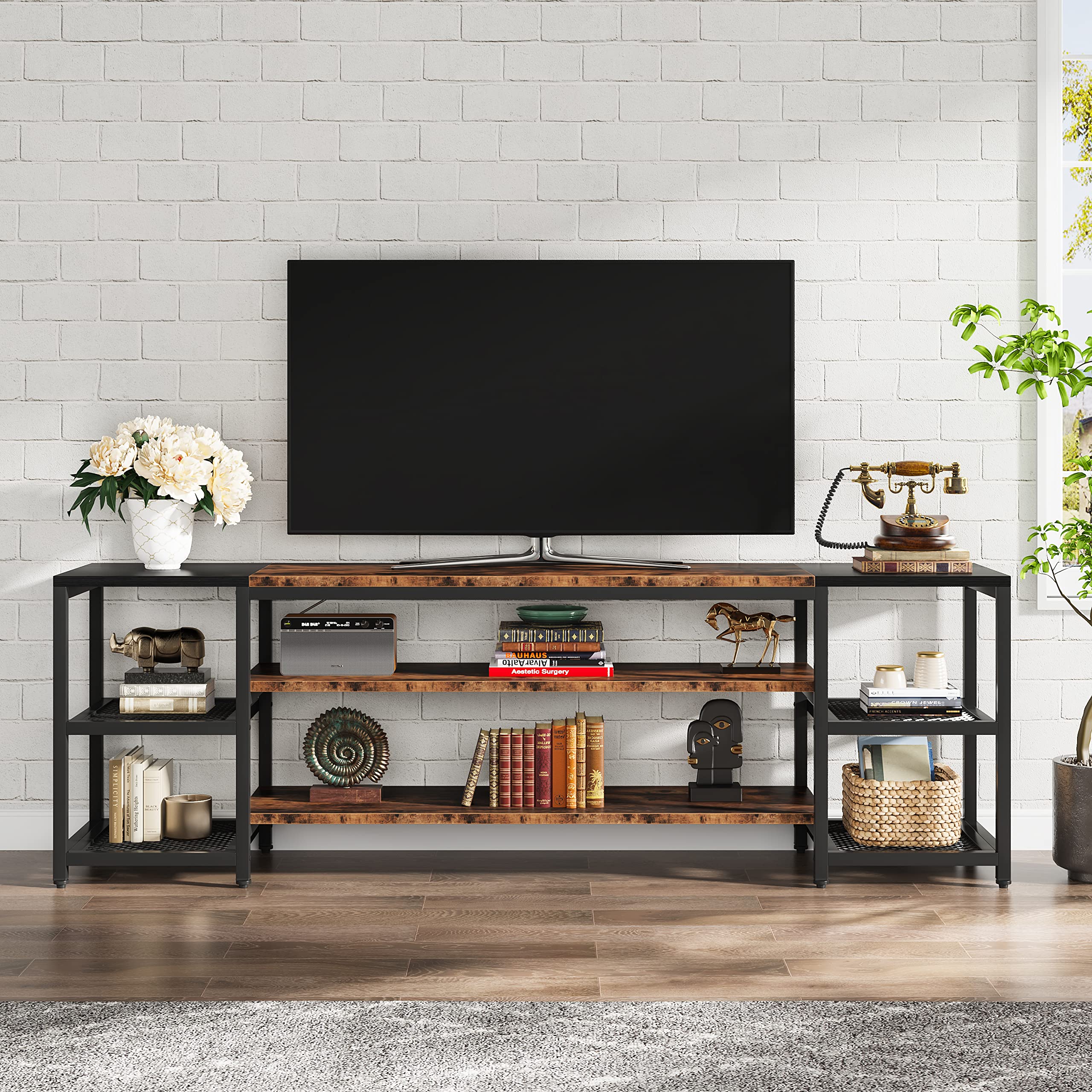 Tribesigns 78 Inch TV Stand for TVs up to 85 Inch, Media Entertainment Center Console Table, Industrial 3-Tier TV Console Table with Storage Shelves for Living Room, Entertainment Room - Image 8