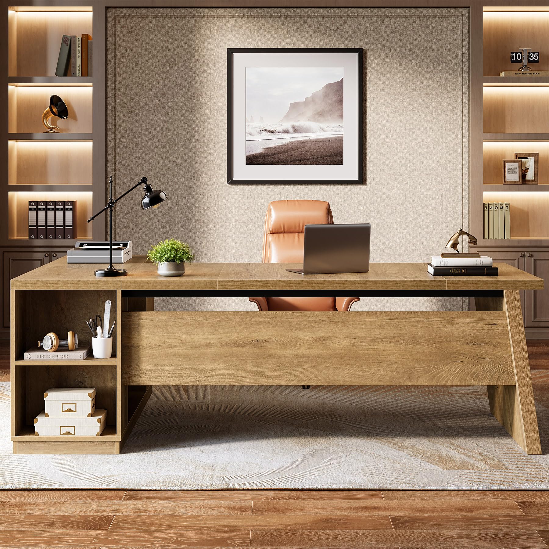 Tribesigns 78" L Shaped Desk with Drawers, Large Executive Office Desk with File Cabinet and Shelves, Modern Corner Computer Table Business Furniture for Home Office, Brown - Image 7
