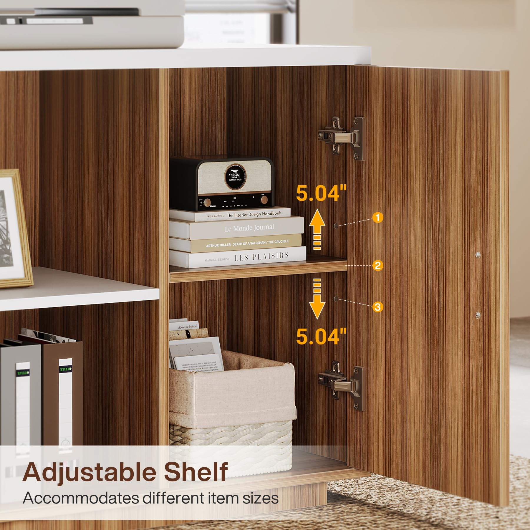 Tribesigns 85.8-Inch L-Shaped Executive Office Desk with File Drawers & Storage Cabinet, Professional Corner Computer Desk Extra Large Business Workstation with Adjustable Shelves (White&Walnut) - Image 4