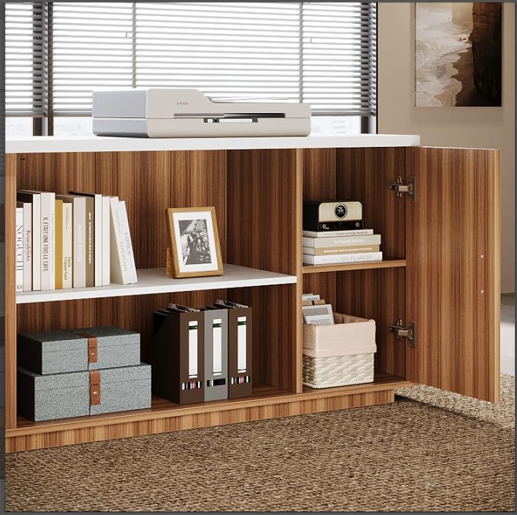 Tribesigns 85.8-Inch L-Shaped Executive Office Desk with File Drawers & Storage Cabinet, Professional Corner Computer Desk Extra Large Business Workstation with Adjustable Shelves (White&Walnut) - Image 8