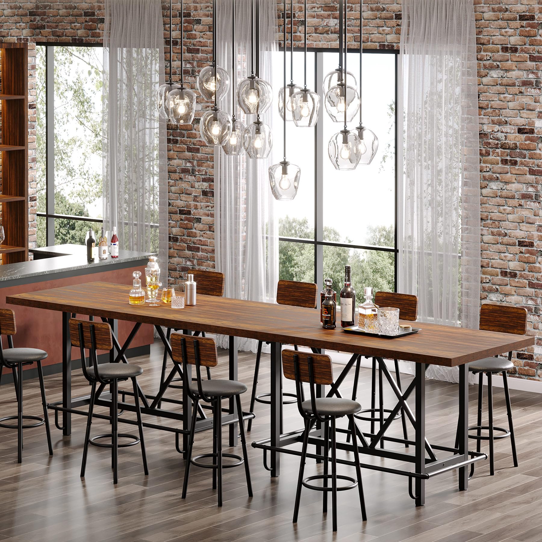 Tribesigns Bar Table, Industrial Counter Height Pub Table with Metal Footrest, 63-Inch Rectangle Wood Kitchen Dining Table with Sturdy Metal Frame for Dining Room, Home Bar (Brown) - Image 5