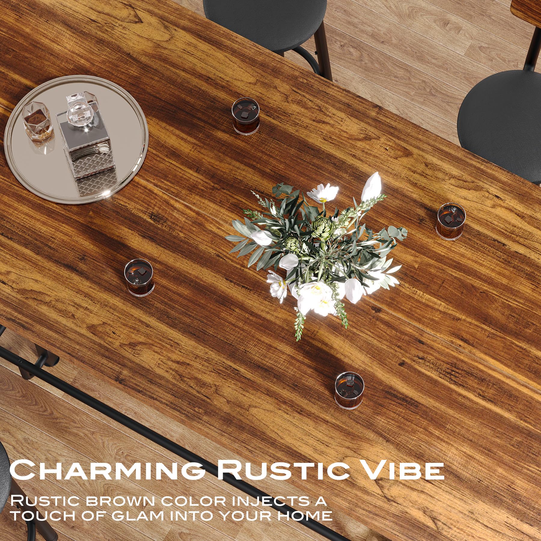 Tribesigns Bar Table, Industrial Counter Height Pub Table with Metal Footrest, 63-Inch Rectangle Wood Kitchen Dining Table with Sturdy Metal Frame for Dining Room, Home Bar (Brown) - Image 6