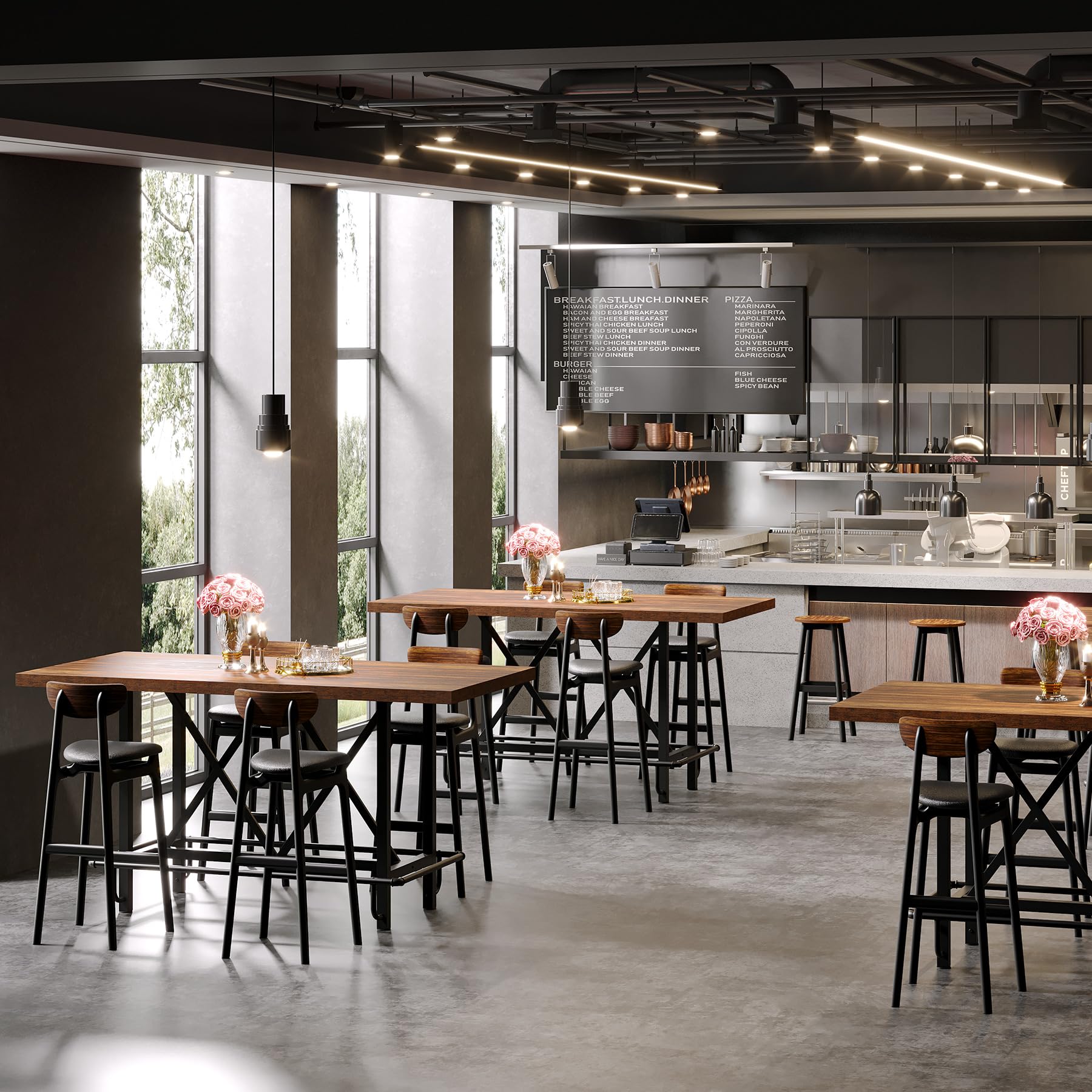 Tribesigns Bar Table, Industrial Counter Height Pub Table with Metal Footrest, 63-Inch Rectangle Wood Kitchen Dining Table with Sturdy Metal Frame for Dining Room, Home Bar (Brown) - Image 8