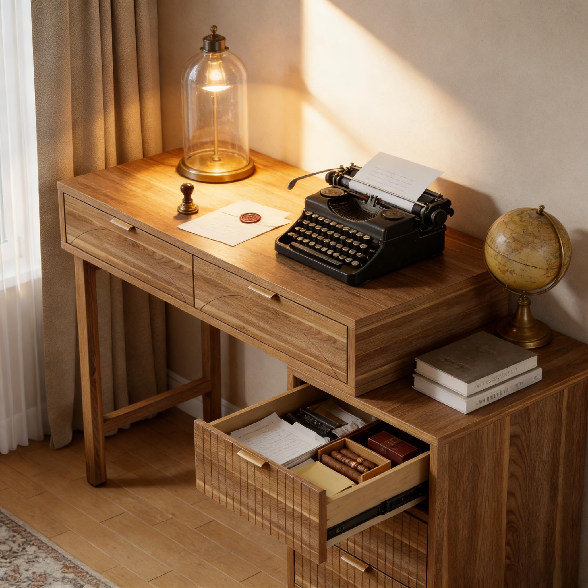 Tribesigns Computer Desk with 5 Drawers, Reversible Small Writing Desk with Storage, Modern Wooden Study Corner Table Workstation for Home Office, Small Spaces, Walnut Brown - Image 6