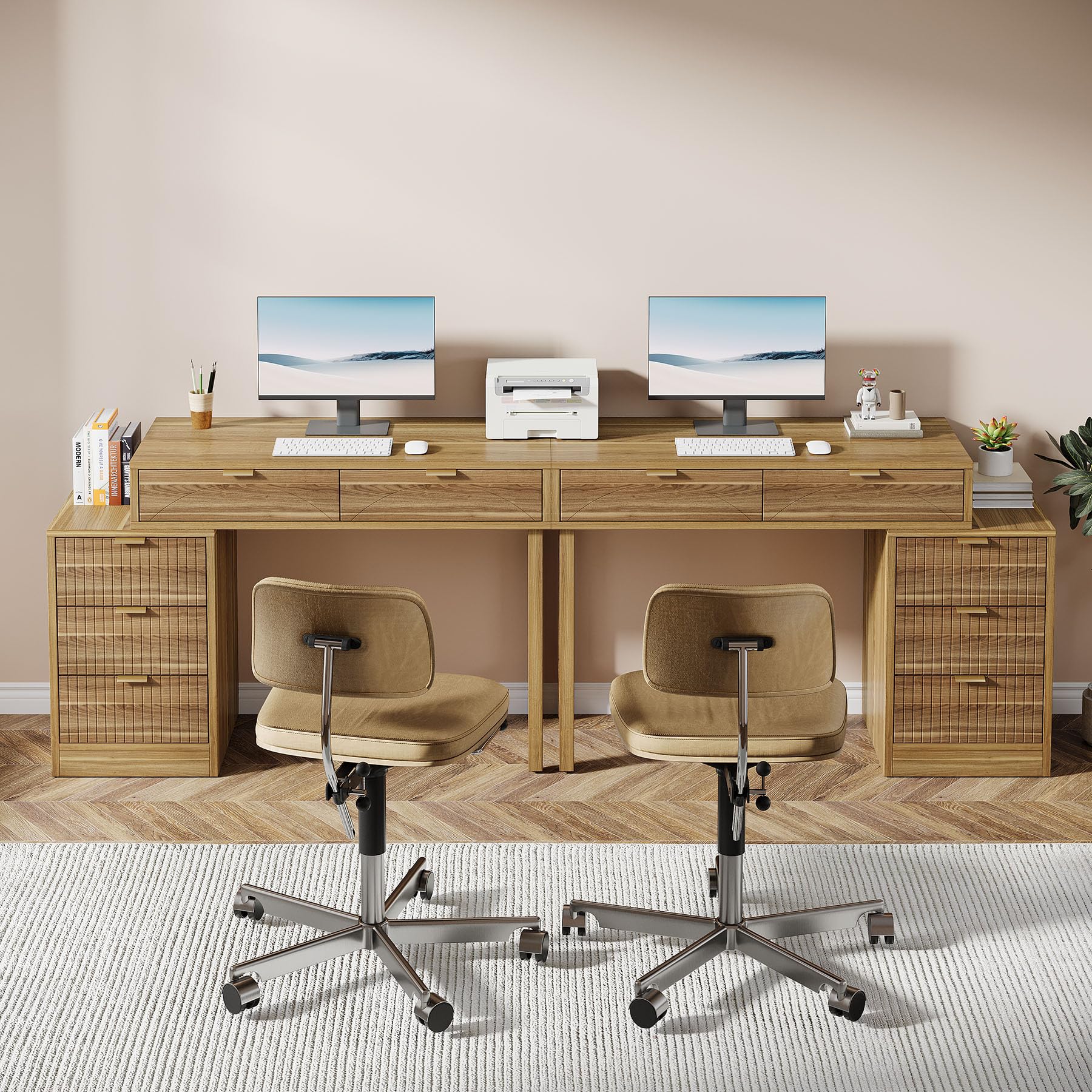 Tribesigns Computer Desk with 5 Drawers, Reversible Small Writing Desk with Storage, Modern Wooden Study Corner Table Workstation for Home Office, Small Spaces, Walnut Brown - Image 7