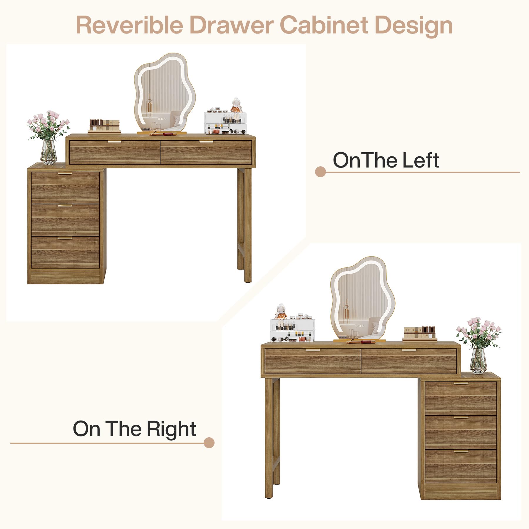 Tribesigns Computer Desk with 5 Drawers, Reversible Small Writing Desk with Storage, Modern Wooden Study Corner Table Workstation for Home Office, Small Spaces, Walnut Brown - Image 9