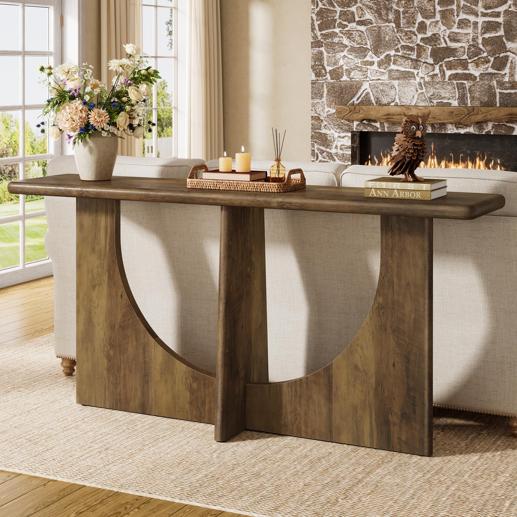 Tribesigns Console Table for Entryway, 71-Inch Farmhouse Entryway Table with Sturdy Geometric Frame, Extra Long Sofa Console Behind The Couch for Living Room, Foyer, Entrance, Rustic Brown - Image 4