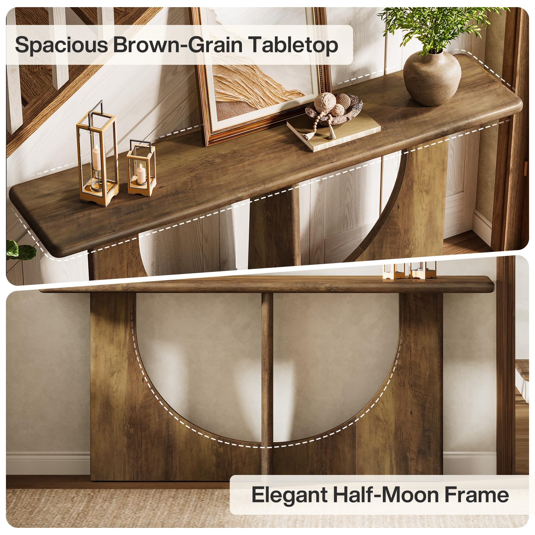 Tribesigns Console Table for Entryway, 71-Inch Farmhouse Entryway Table with Sturdy Geometric Frame, Extra Long Sofa Console Behind The Couch for Living Room, Foyer, Entrance, Rustic Brown - Image 7
