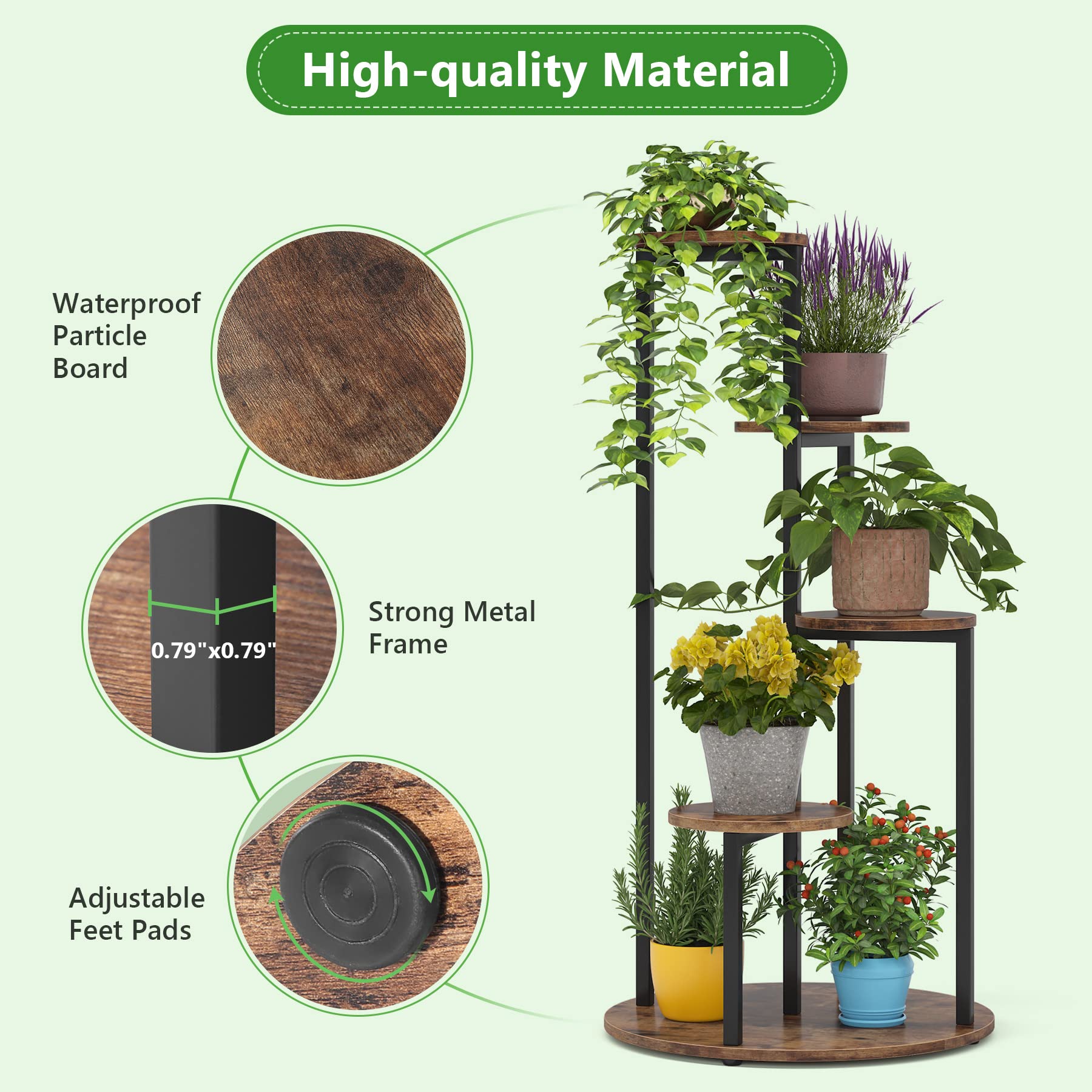 Tribesigns Corner Plant Stand Indoor, 4-Tier Tall Plant Shelf Holders for Multiple Potted Plants, Wood Flower Pot Stands with Metal Frame for Balcony Garden Patio, Easy Assembly (Rustic Brown) - Image 6