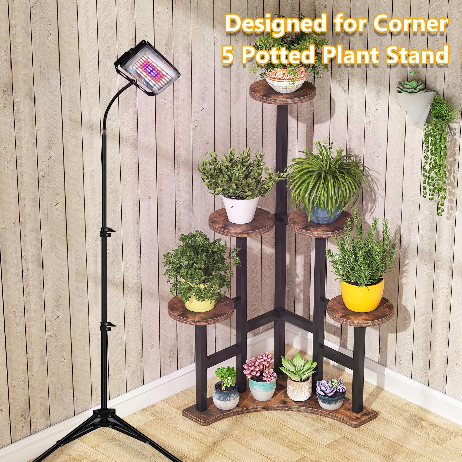 Tribesigns Corner Plant Stand Indoor, 6 Tiered Plant Shelf Flower Stand, Tall Multiple Potted Plant Holder Rack Planter Organizer for Living Room Balcony Garden, Rustic Brown - Image 5