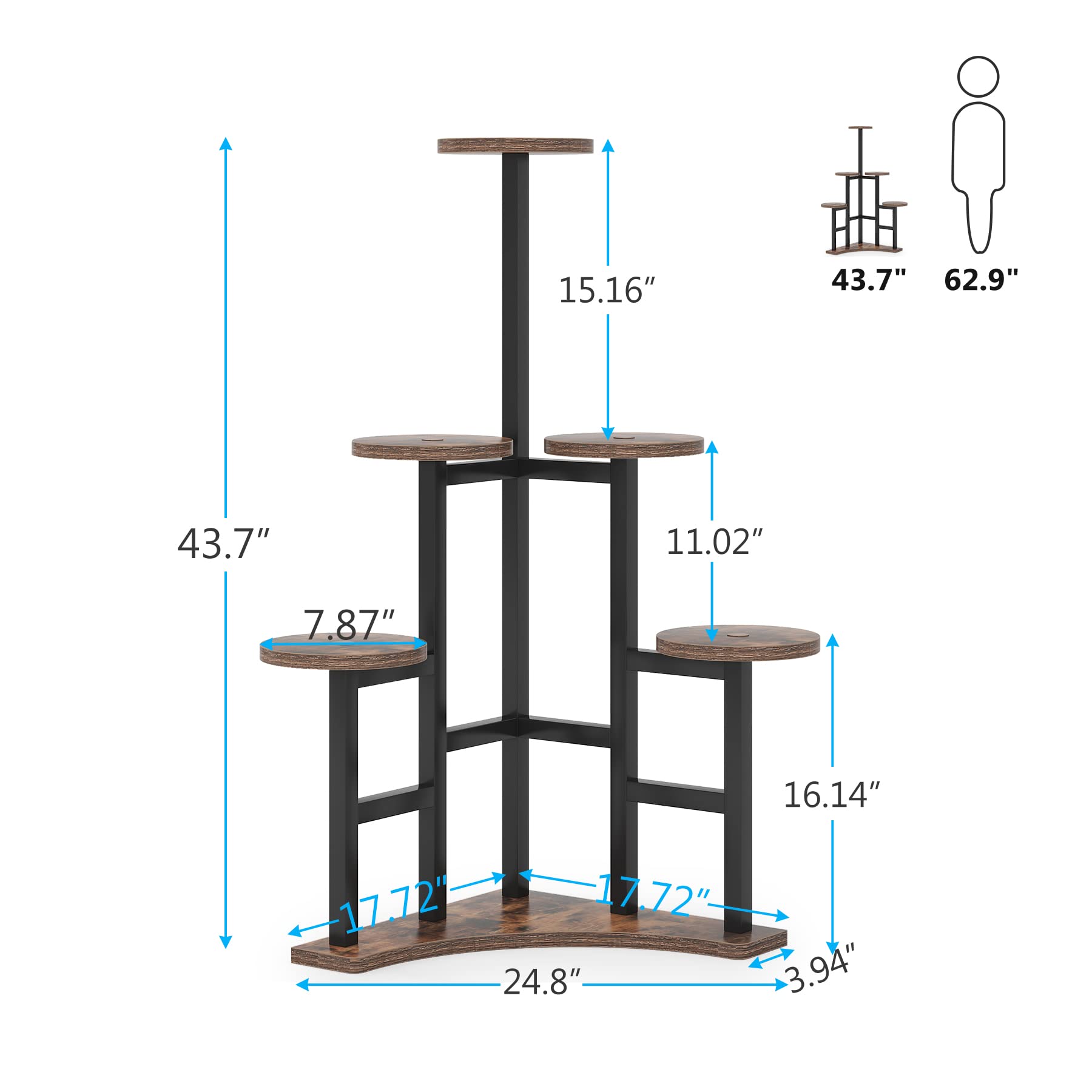 Tribesigns Corner Plant Stand Indoor, 6 Tiered Plant Shelf Flower Stand, Tall Multiple Potted Plant Holder Rack Planter Organizer for Living Room Balcony Garden, Rustic Brown - Image 7