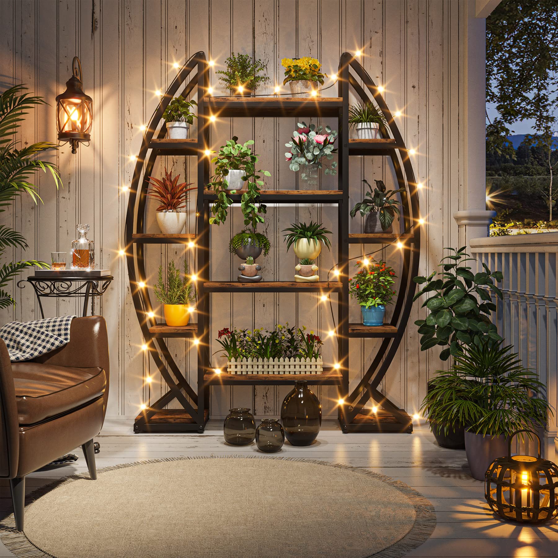 Tribesigns Curved Plant Stand Indoor, 8 Tiered Large Metal Plant Shelf, 69" Tall Industrial Flower Pot Stand Display Rack for Indoor Living Room, Balcony, Patio (Brown) - Image 3