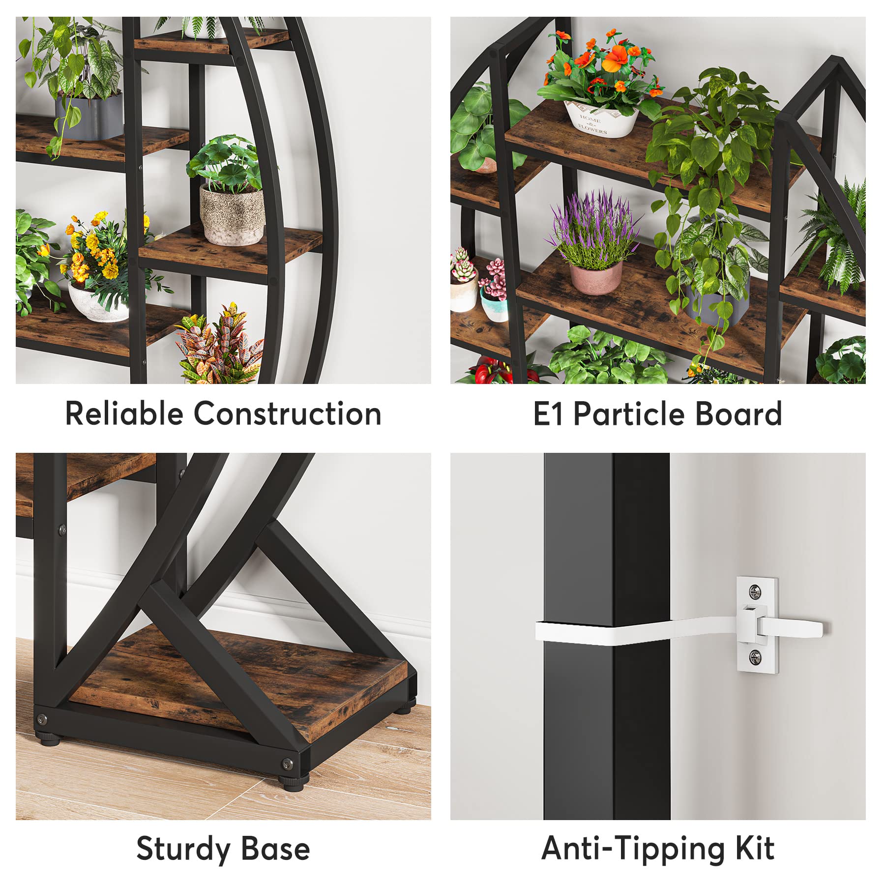 Tribesigns Curved Plant Stand Indoor, 8 Tiered Large Metal Plant Shelf, 69" Tall Industrial Flower Pot Stand Display Rack for Indoor Living Room, Balcony, Patio (Brown) - Image 5