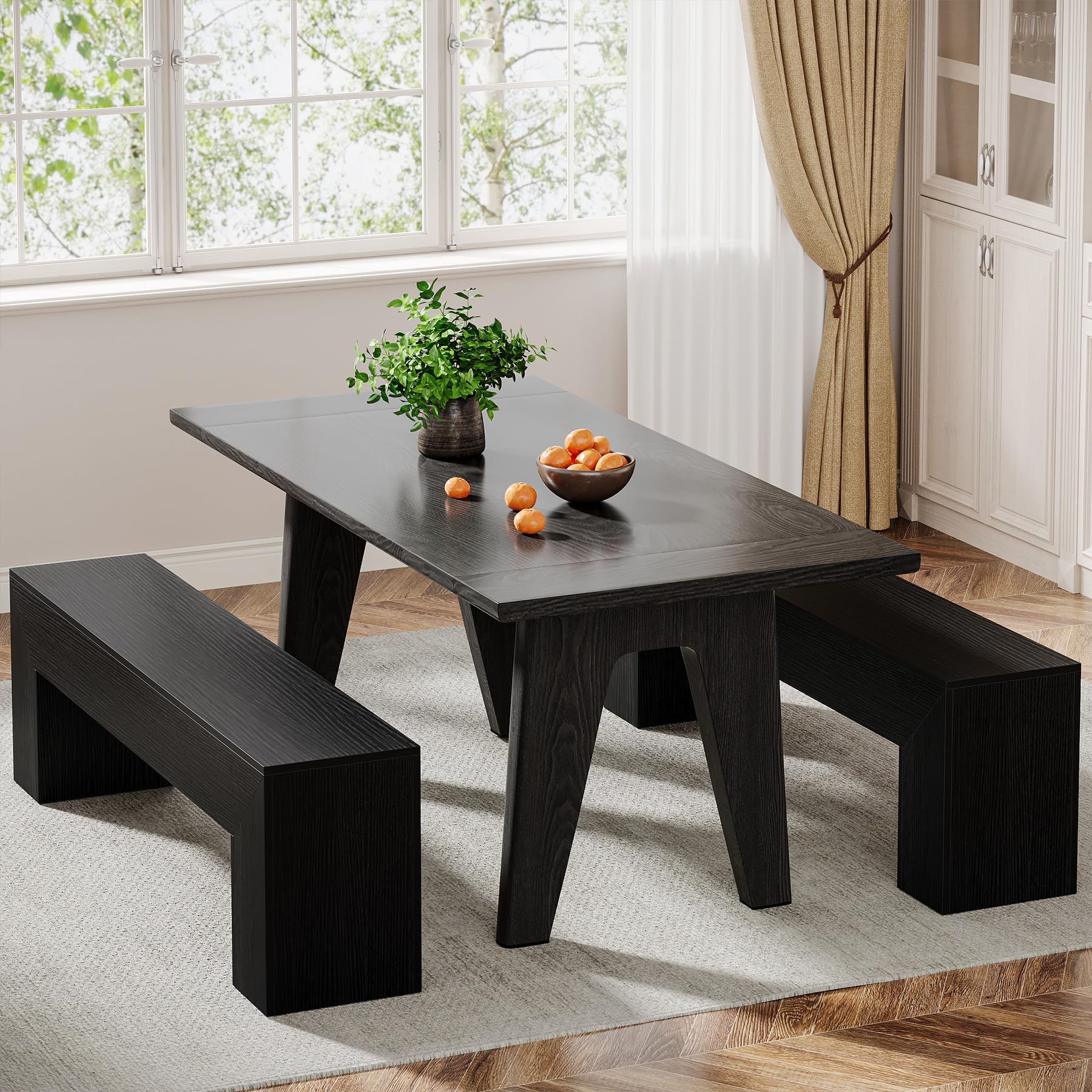 Tribesigns Dining Bench, Farmhouse Wooden Entryway Bench, Entry 47" Long Bench for Living Dining Room, Hallway and Bedroom, Easy Assembly, Black - Image 3