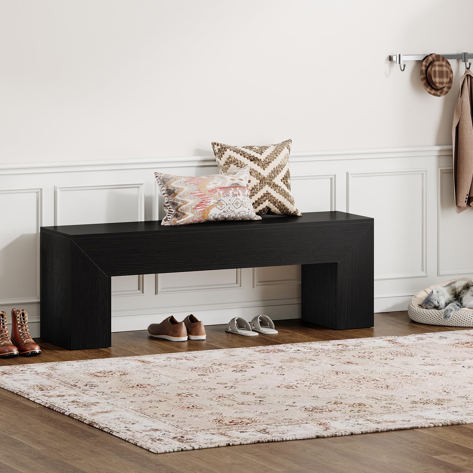 Tribesigns Dining Bench, Farmhouse Wooden Entryway Bench, Entry 47" Long Bench for Living Dining Room, Hallway and Bedroom, Easy Assembly, Black - Image 5