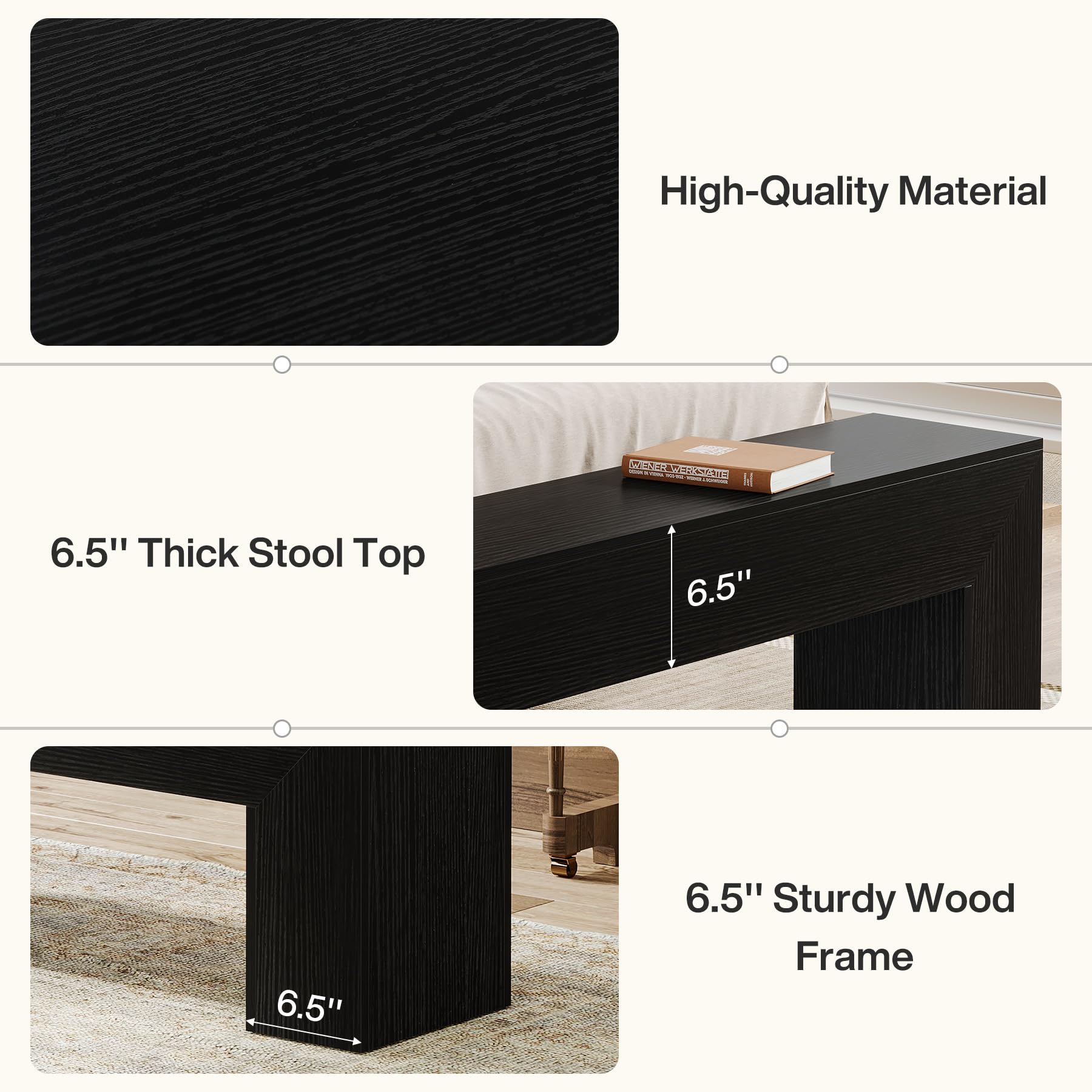 Tribesigns Dining Bench, Farmhouse Wooden Entryway Bench, Entry 47" Long Bench for Living Dining Room, Hallway and Bedroom, Easy Assembly, Black - Image 7