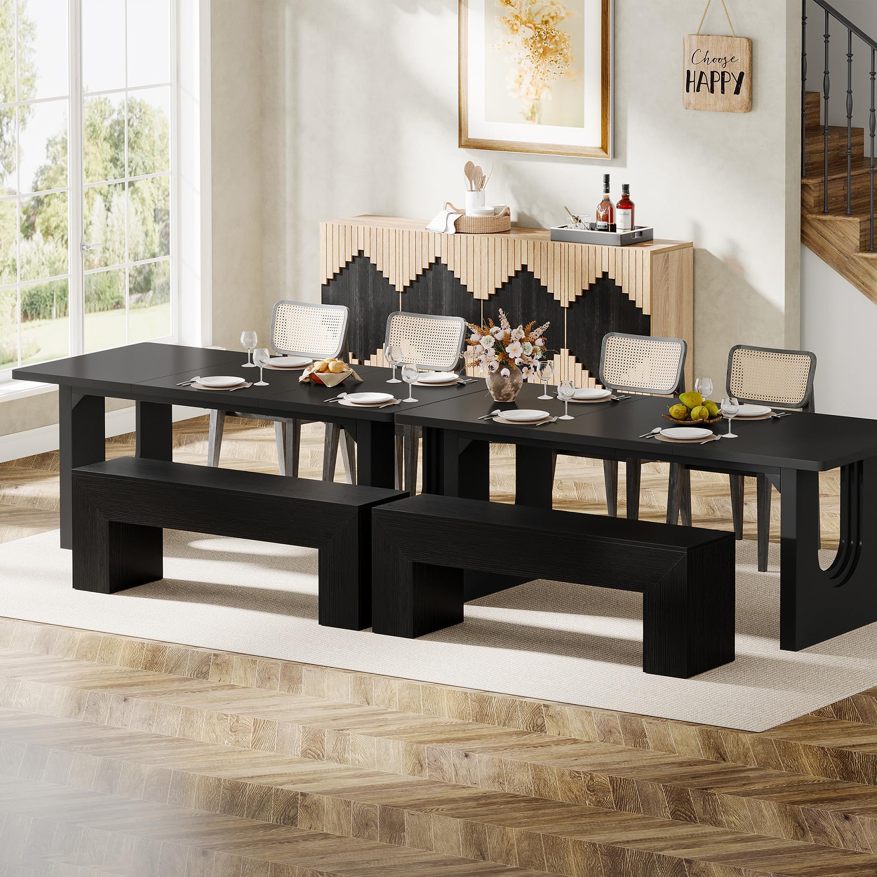 Tribesigns Dining Bench, Farmhouse Wooden Entryway Bench, Entry 47" Long Bench for Living Dining Room, Hallway and Bedroom, Easy Assembly, Black - Image 9