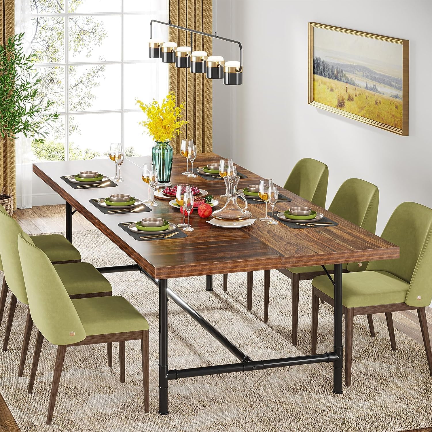 Tribesigns Dining Table for 6-8 People, 70.9-Inch Rectangle Wood Kitchen Table with Tube Metal Frame, Rustic Large Dining Room Table for Kitchen, Living Room - Image 3