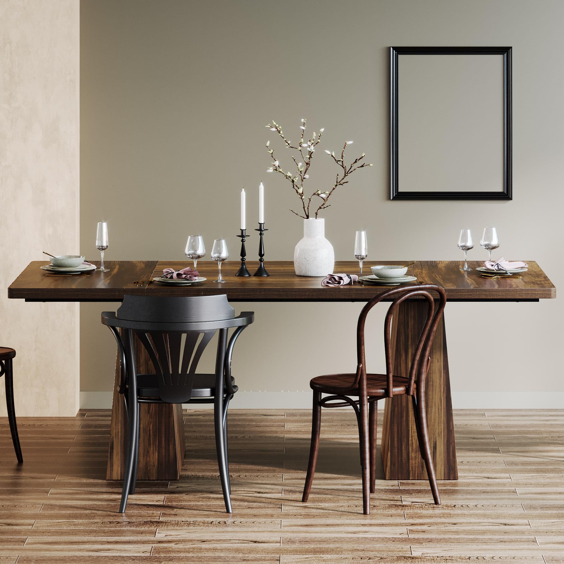 Tribesigns Dining Table for 6, Farmhouse Rectangular, Rustic Brown, 63" L x 31.5" W x 30" H - Image 3