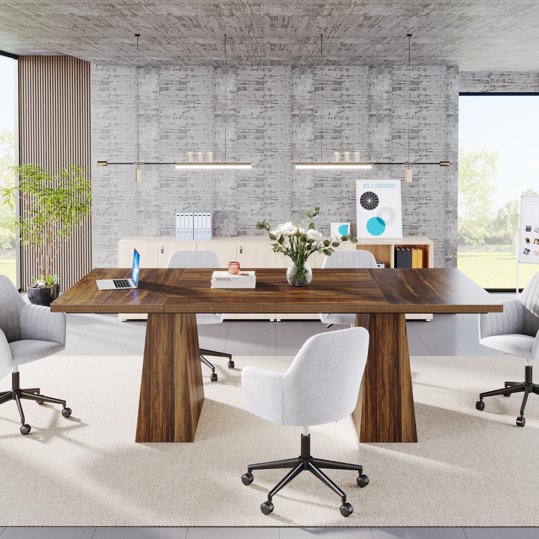 Tribesigns Dining Table for 6, Farmhouse Rectangular, Rustic Brown, 63" L x 31.5" W x 30" H - Image 8