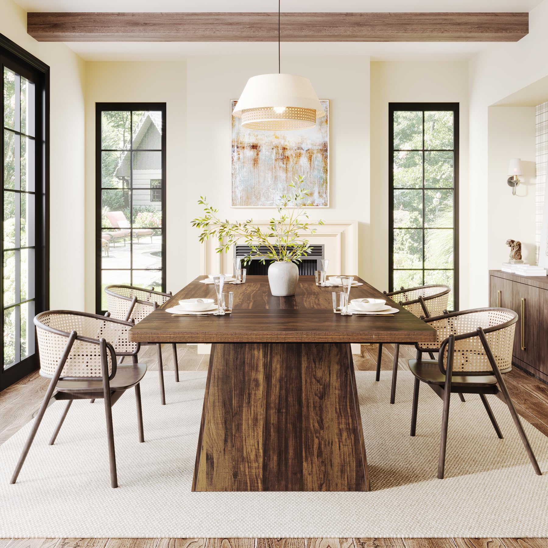 Tribesigns Dining Table for 6, Farmhouse Rectangular, Rustic Brown, 63" L x 31.5" W x 30" H - Image 9