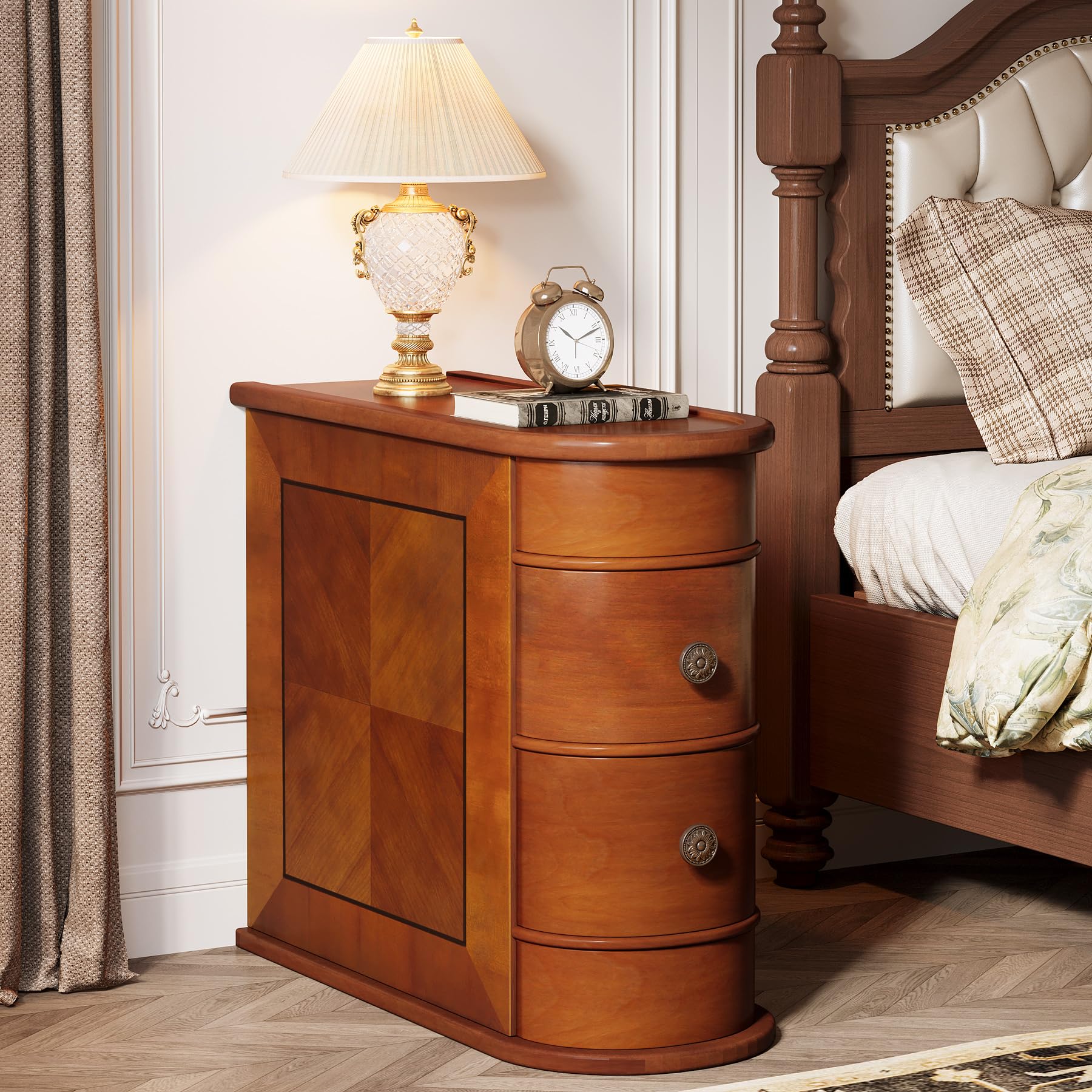 Tribesigns End Table with 2 Drawers, Sofa Side Table with Storage, No Assembly Required, Closed Back, Slim Nightstand Vintage Wood Chairside Bedside Narrow Accent Table for Living Room Bedroom, Brown - Image 3