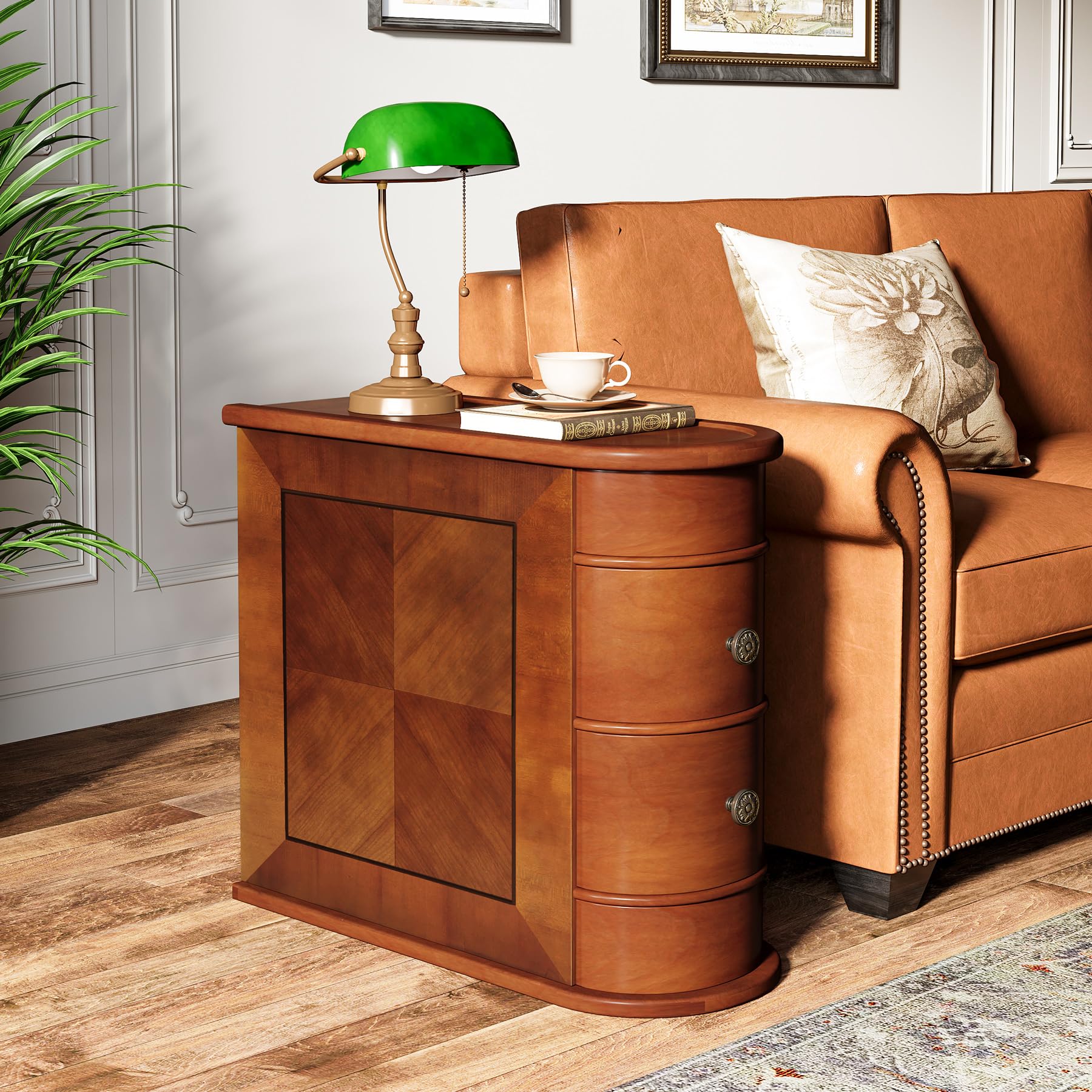 Tribesigns End Table with 2 Drawers, Sofa Side Table with Storage, No Assembly Required, Closed Back, Slim Nightstand Vintage Wood Chairside Bedside Narrow Accent Table for Living Room Bedroom, Brown - Image 4