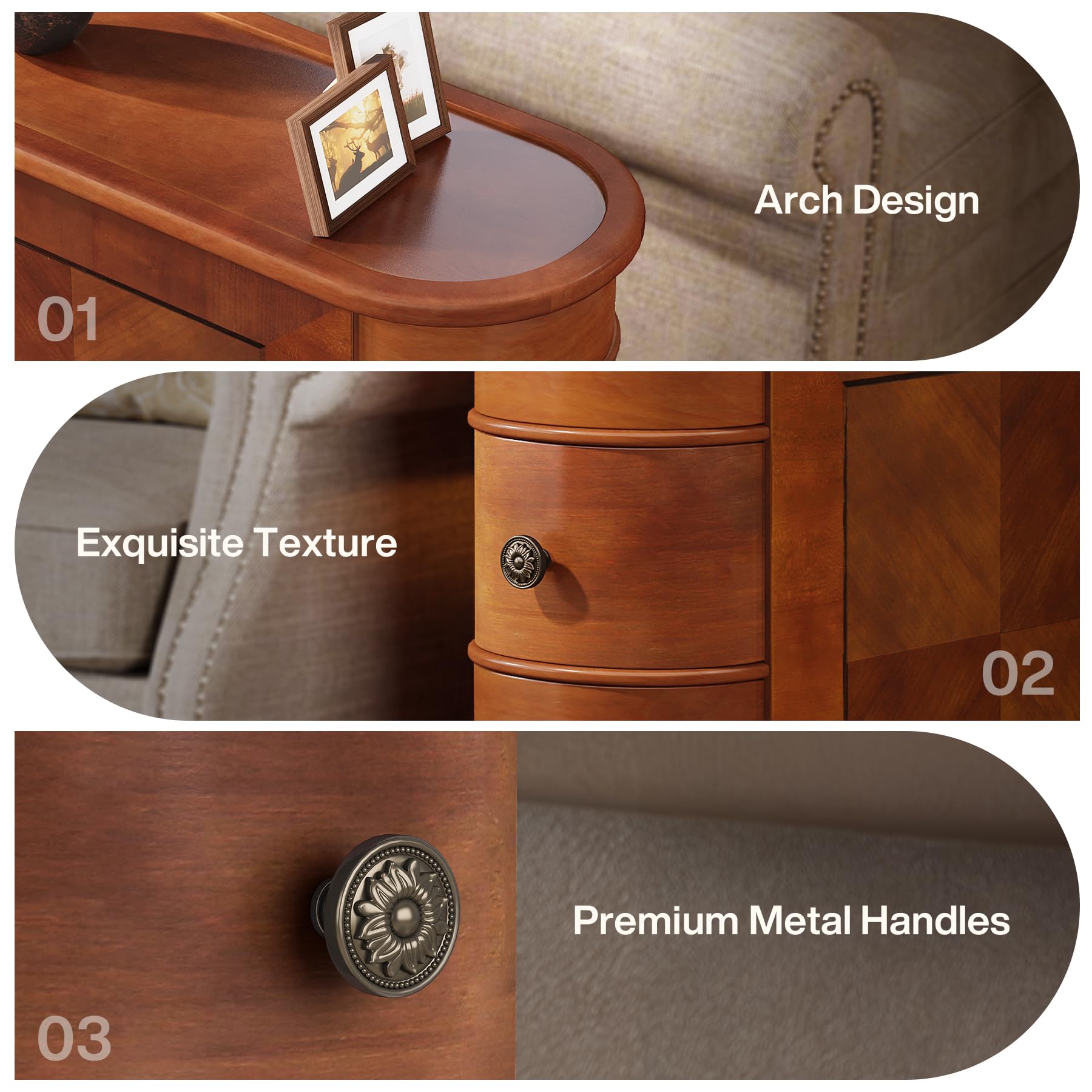 Tribesigns End Table with 2 Drawers, Sofa Side Table with Storage, No Assembly Required, Closed Back, Slim Nightstand Vintage Wood Chairside Bedside Narrow Accent Table for Living Room Bedroom, Brown - Image 8