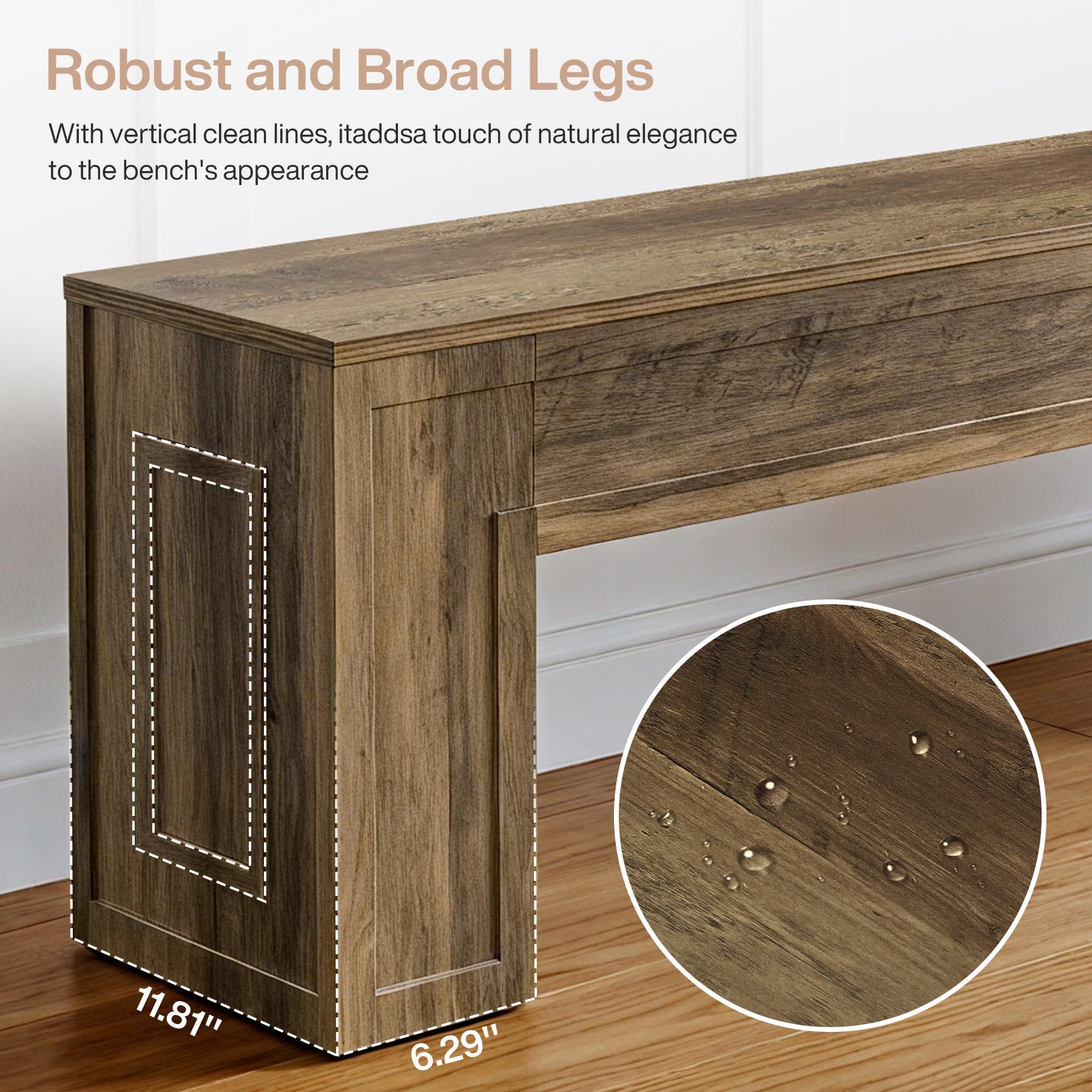 Tribesigns Entryway Bench, 55-Inch Narrow Shoe Bench with 11.81-Inch Depth, Farmhouse End of Bed Bench for Hallway, Bedroom and Living Room, Brown - Image 4