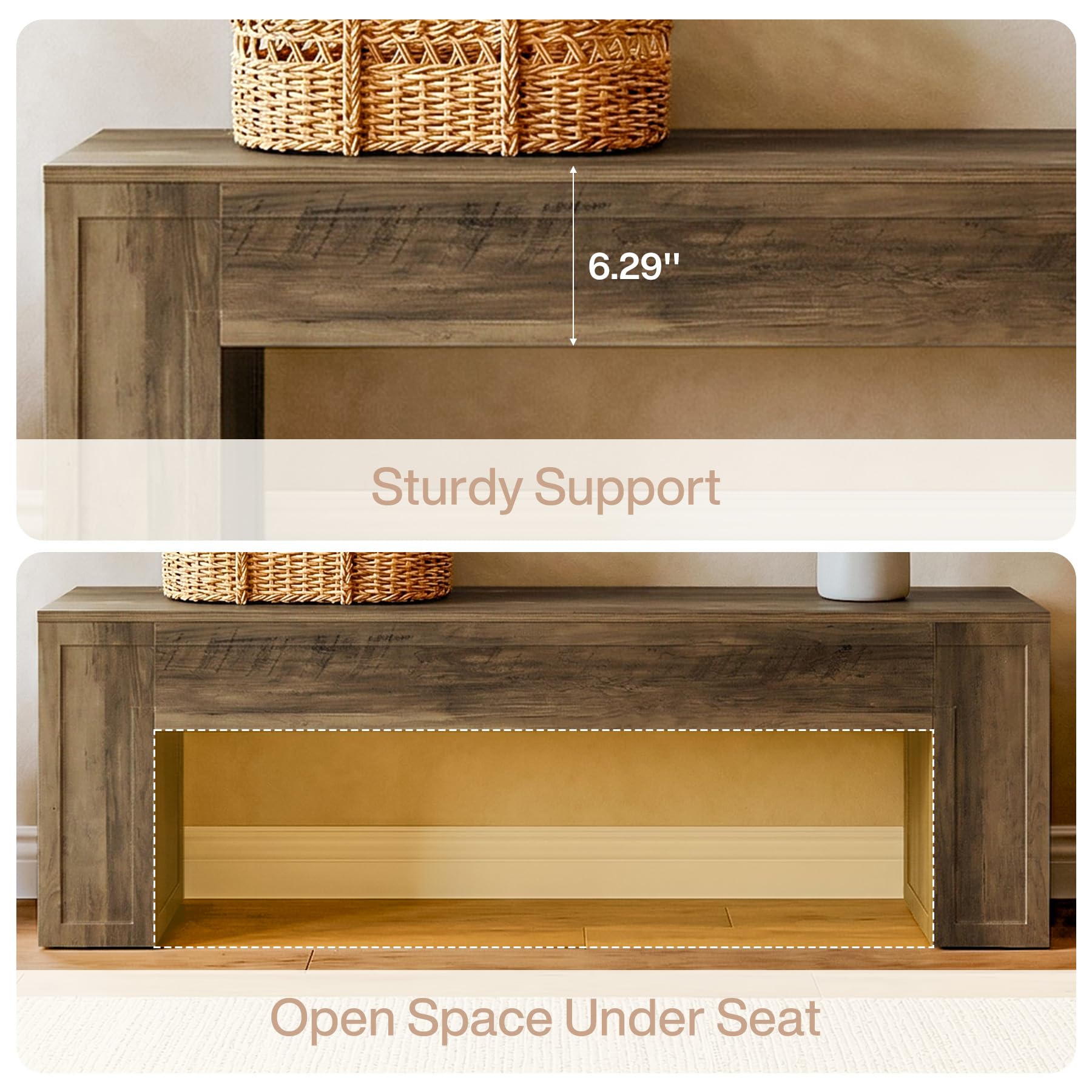 Tribesigns Entryway Bench, 55-Inch Narrow Shoe Bench with 11.81-Inch Depth, Farmhouse End of Bed Bench for Hallway, Bedroom and Living Room, Brown - Image 5