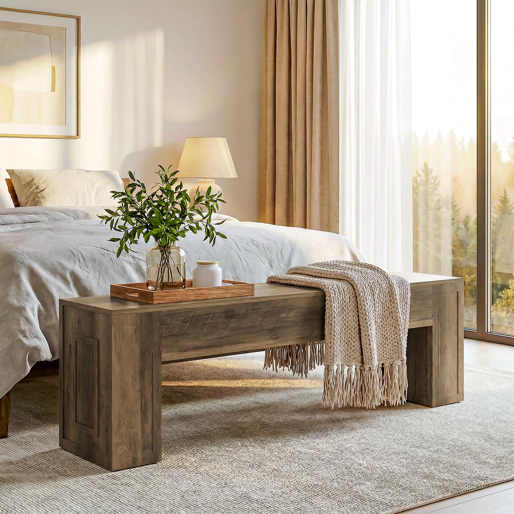 Tribesigns Entryway Bench, 55-Inch Narrow Shoe Bench with 11.81-Inch Depth, Farmhouse End of Bed Bench for Hallway, Bedroom and Living Room, Brown - Image 6