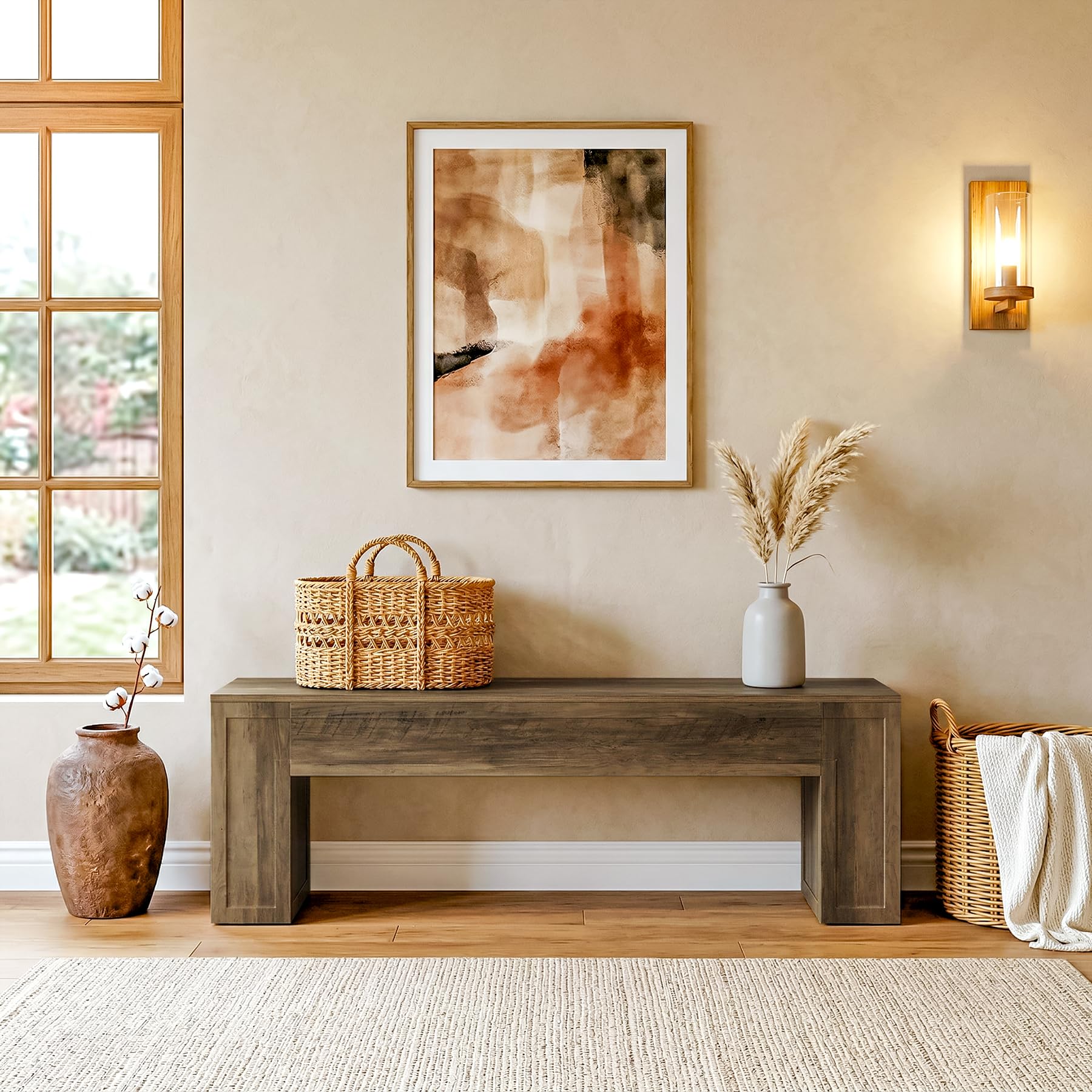 Tribesigns Entryway Bench, 55-Inch Narrow Shoe Bench with 11.81-Inch Depth, Farmhouse End of Bed Bench for Hallway, Bedroom and Living Room, Brown - Image 7