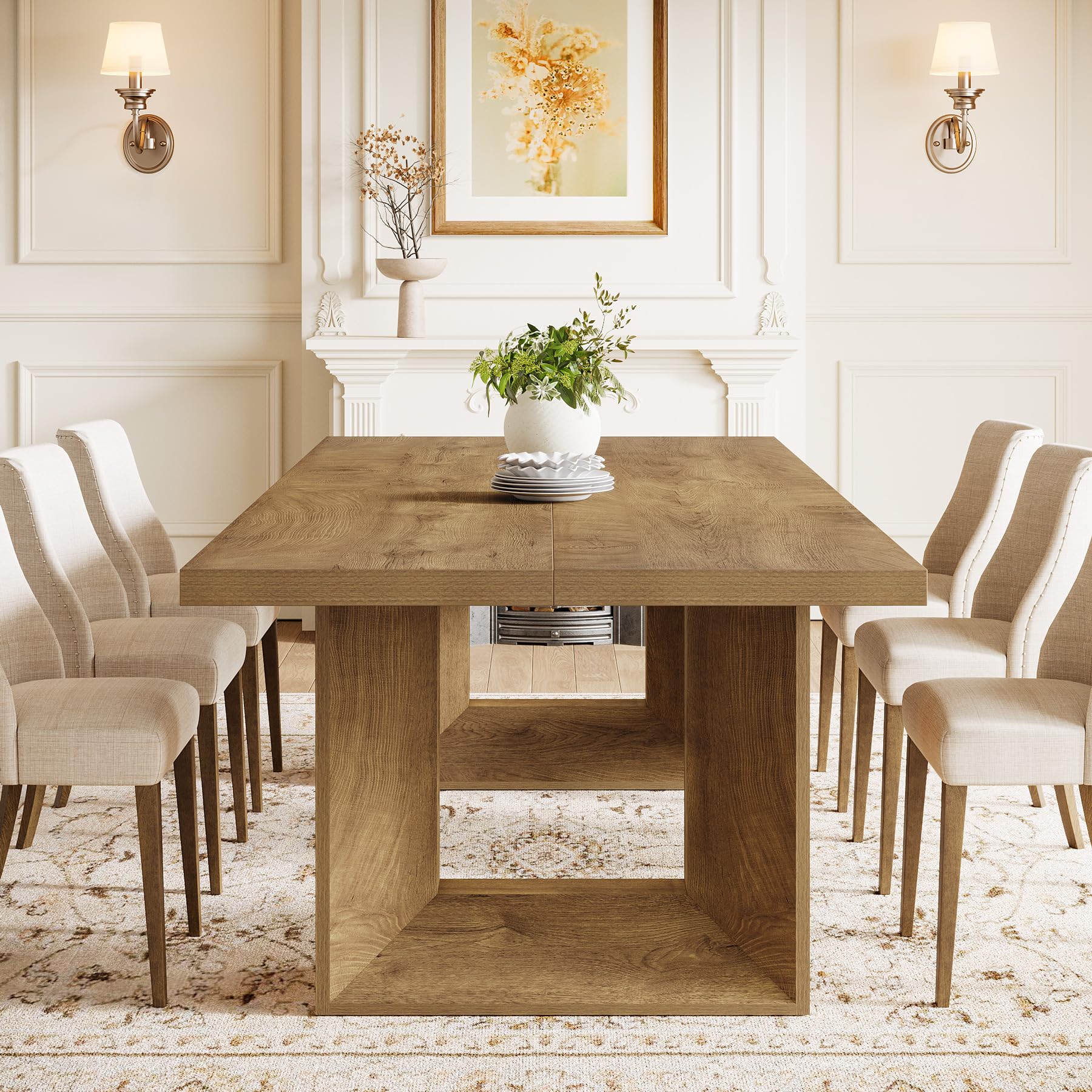 Tribesigns Farmhouse Dining Table, 63-Inch Rectangular Kitchen Table with Strong Geometric Frame for Kitchen & Dining & Living Room, Brown - Image 3