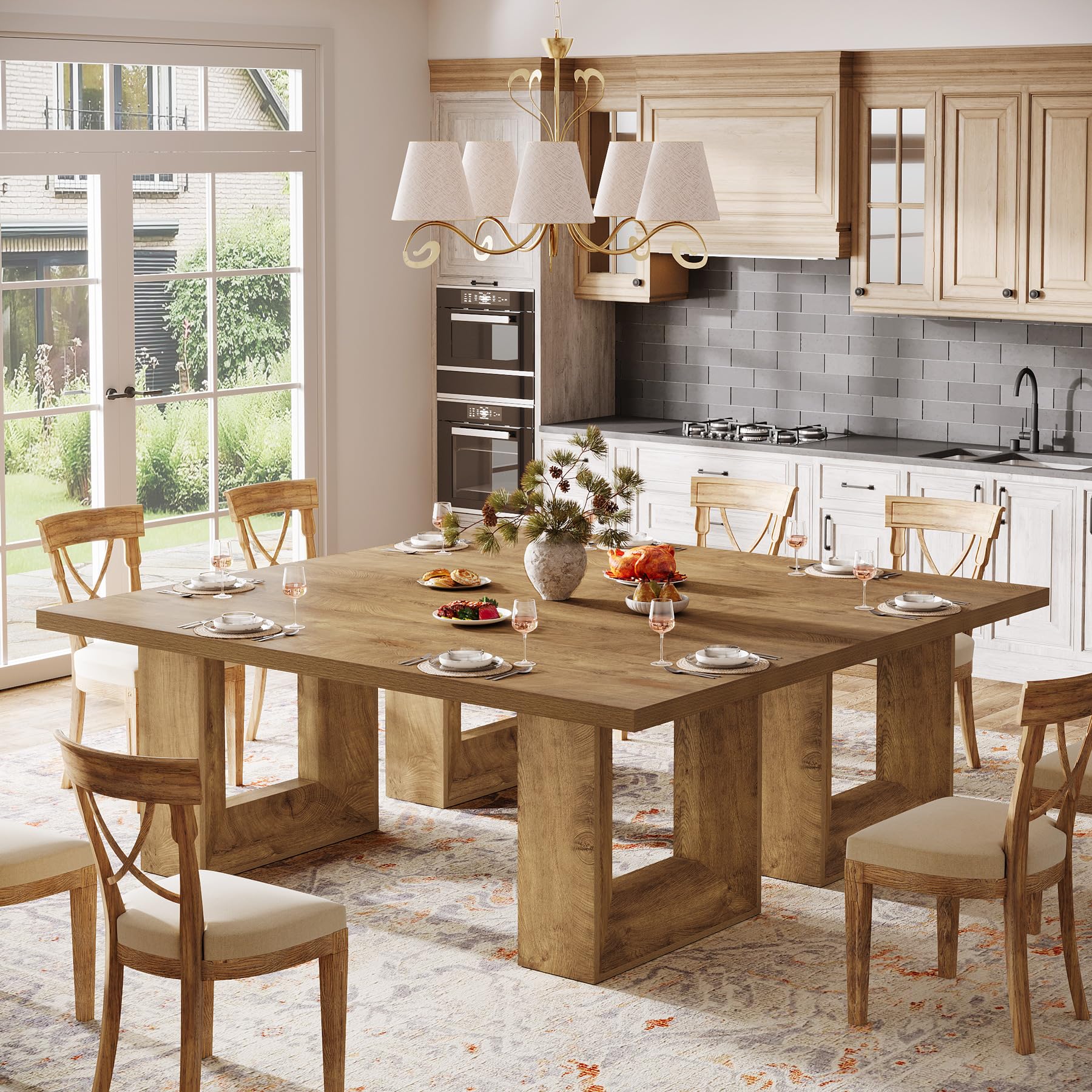 Tribesigns Farmhouse Dining Table, 63-Inch Rectangular Kitchen Table with Strong Geometric Frame for Kitchen & Dining & Living Room, Brown - Image 8