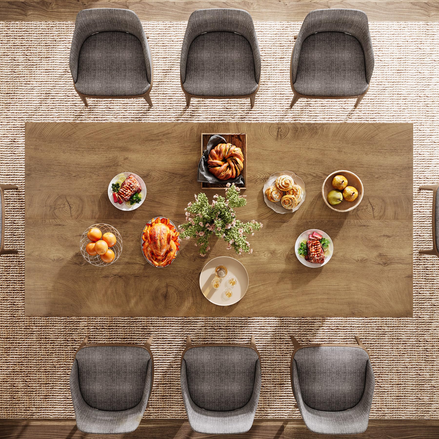 Tribesigns Farmhouse Dining Table, 63-Inch Rectangular Kitchen Table with Strong Geometric Frame for Kitchen & Dining & Living Room, Brown - Image 9