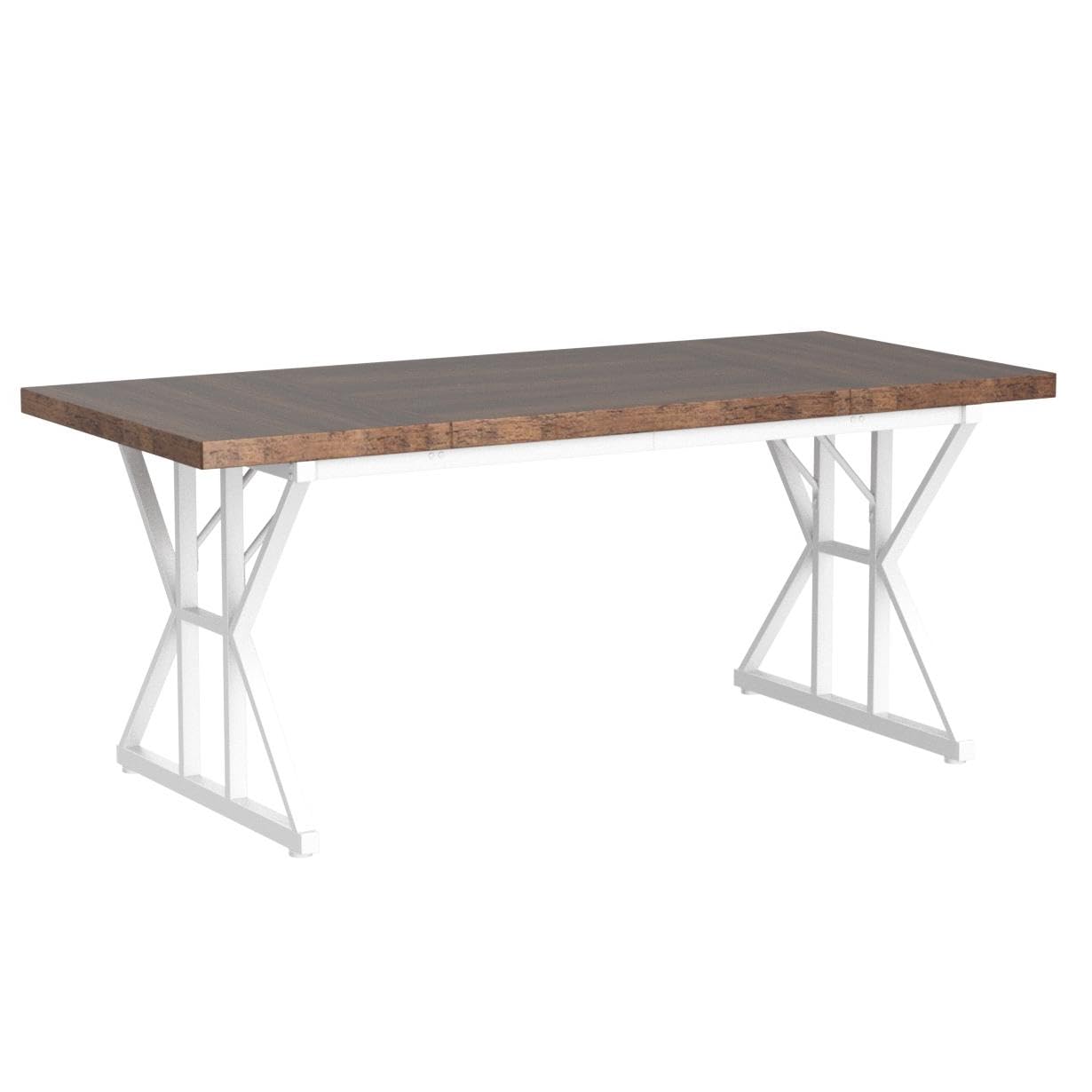 Tribesigns Farmhouse Dining Table for 6 People, 70.8-Inch Rectangular Wood Dining Table, Rustic Kitchen Table with Heavy Duty Metal Legs for Dining Room (Brown/White) - Image 4