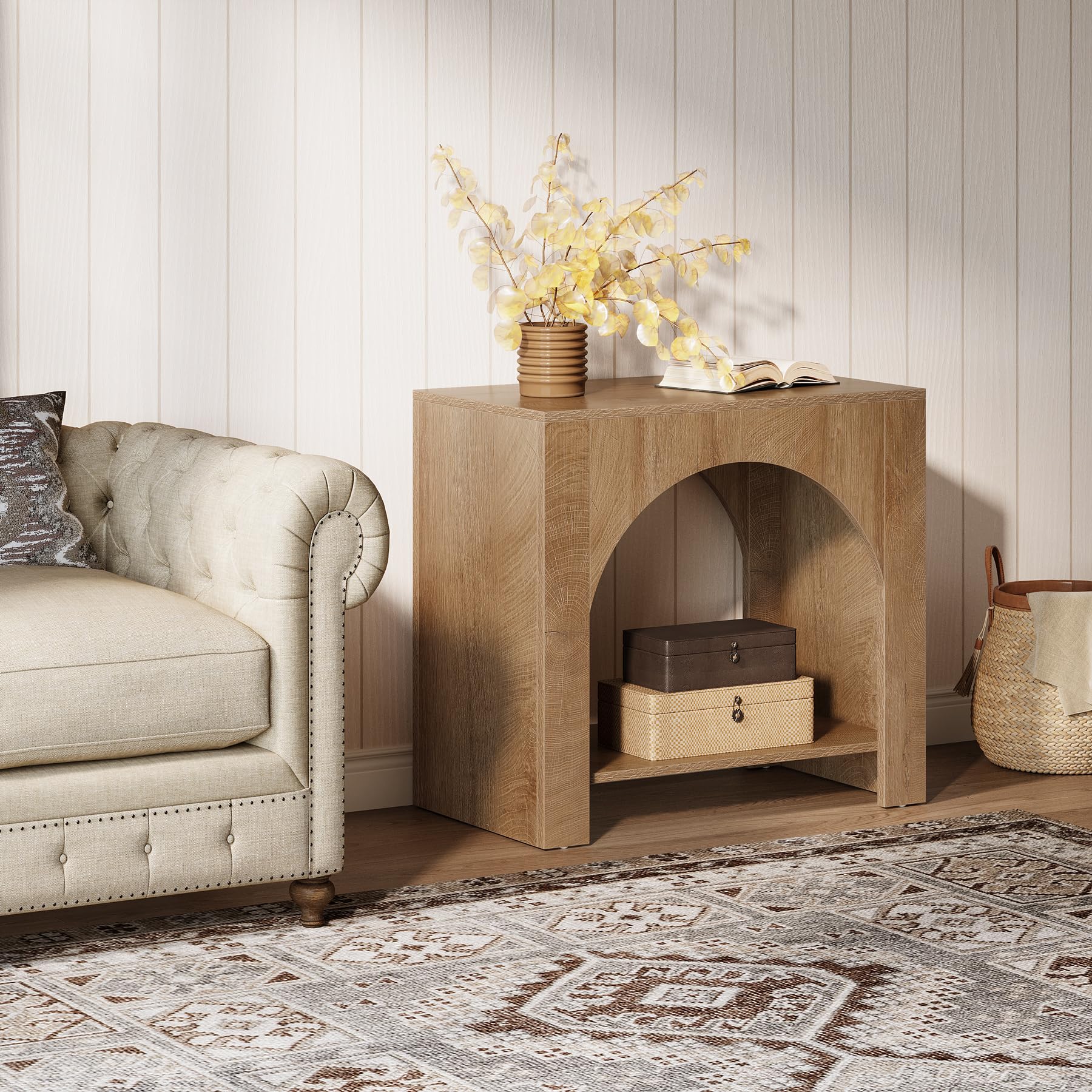 Tribesigns Farmhouse End Side Table, Large Sofa Side Table with Heavy-Duty Wooden Pedestal for Living Room, Bedside Storage Nightstand for Bedroom, Accent Furniture, Easy Assembly (1, Light Brown - Image 3