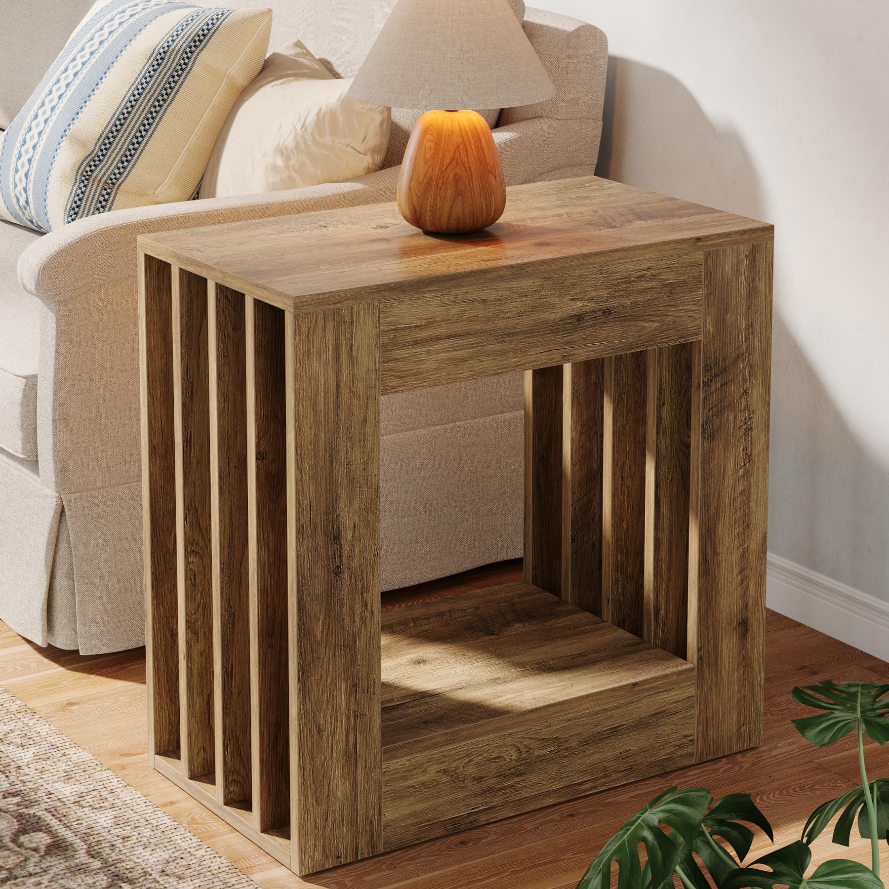 Tribesigns Farmhouse End Table, 2-Tier Side Table with Storage Shelf, Slim Coffee Table for Small Spaces, Industrial Sofa Side Table for Living Room, Bedroom, Rustic Brown - Image 4