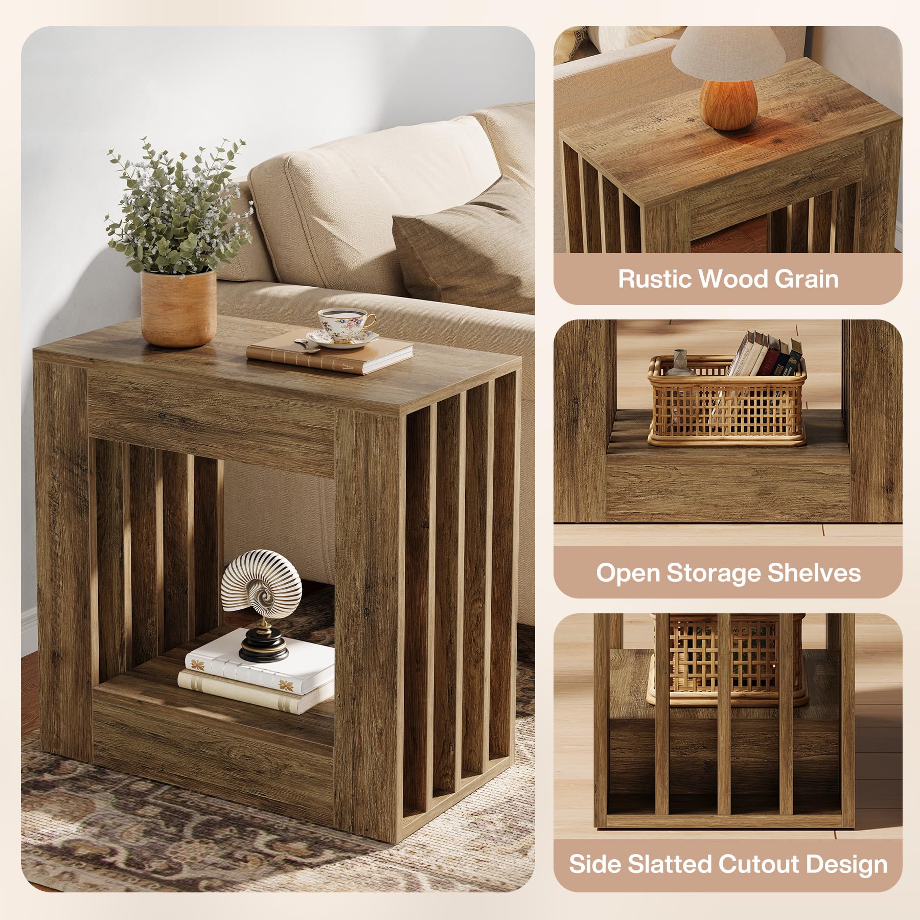 Tribesigns Farmhouse End Table, 2-Tier Side Table with Storage Shelf, Slim Coffee Table for Small Spaces, Industrial Sofa Side Table for Living Room, Bedroom, Rustic Brown - Image 5