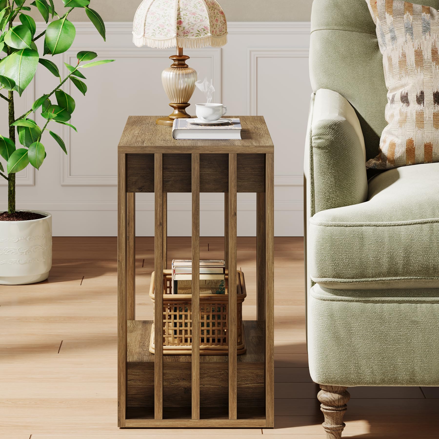 Tribesigns Farmhouse End Table, 2-Tier Side Table with Storage Shelf, Slim Coffee Table for Small Spaces, Industrial Sofa Side Table for Living Room, Bedroom, Rustic Brown - Image 7