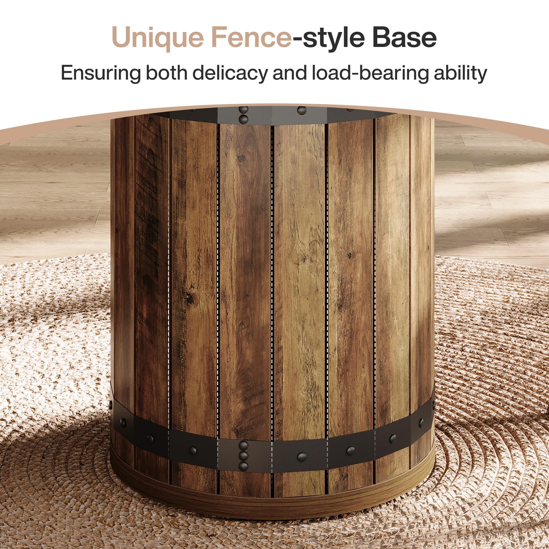 Tribesigns Farmhouse Round Dining Table, 39.37-Inch Dining Table for 4, Round Kitchen Desk with Spliced Tabletop and Fence Base, Dinner Desk for Kitchen Living Room (Rustic Brown, Only Table) - Image 6