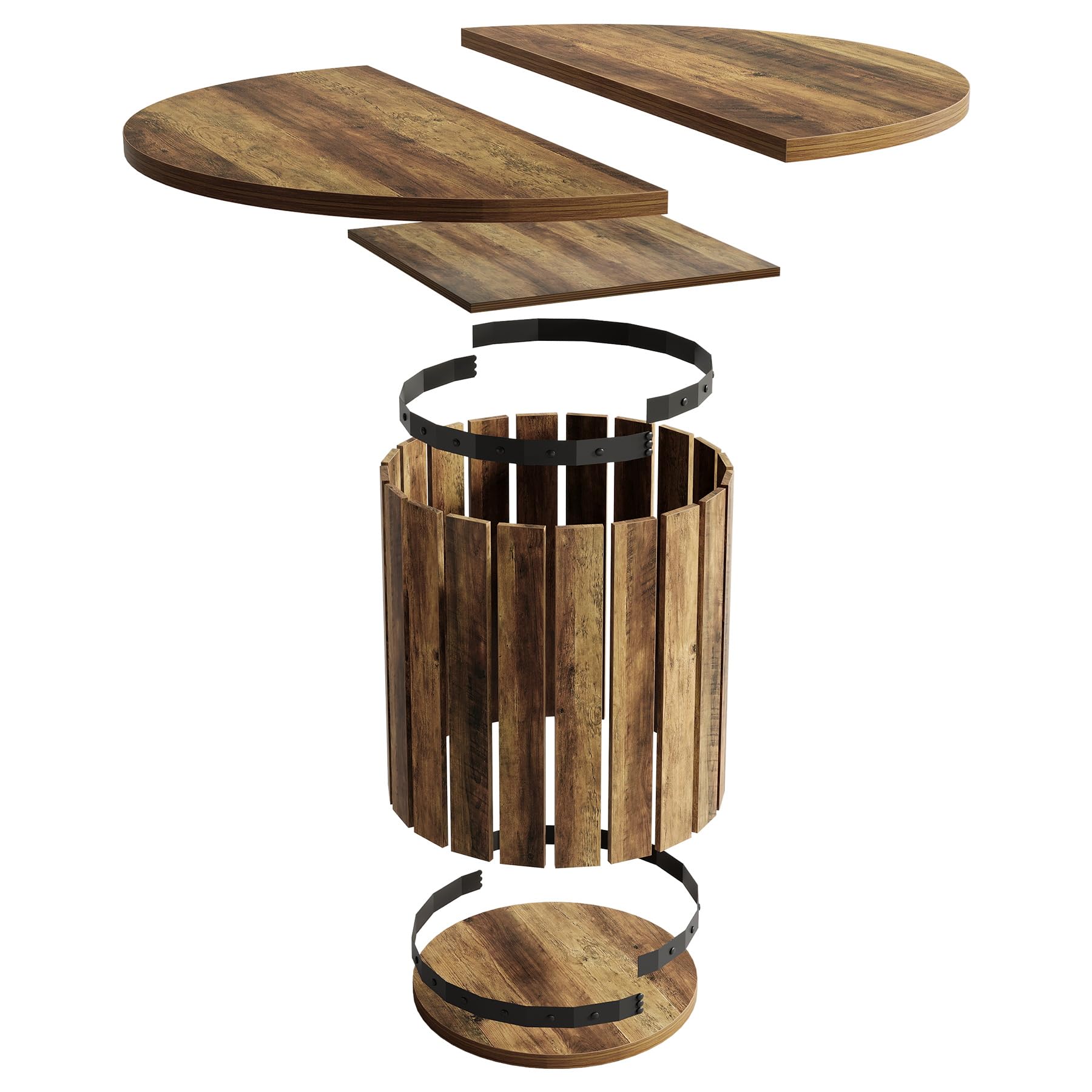 Tribesigns Farmhouse Round Dining Table, 39.37-Inch Dining Table for 4, Round Kitchen Desk with Spliced Tabletop and Fence Base, Dinner Desk for Kitchen Living Room (Rustic Brown, Only Table) - Image 7