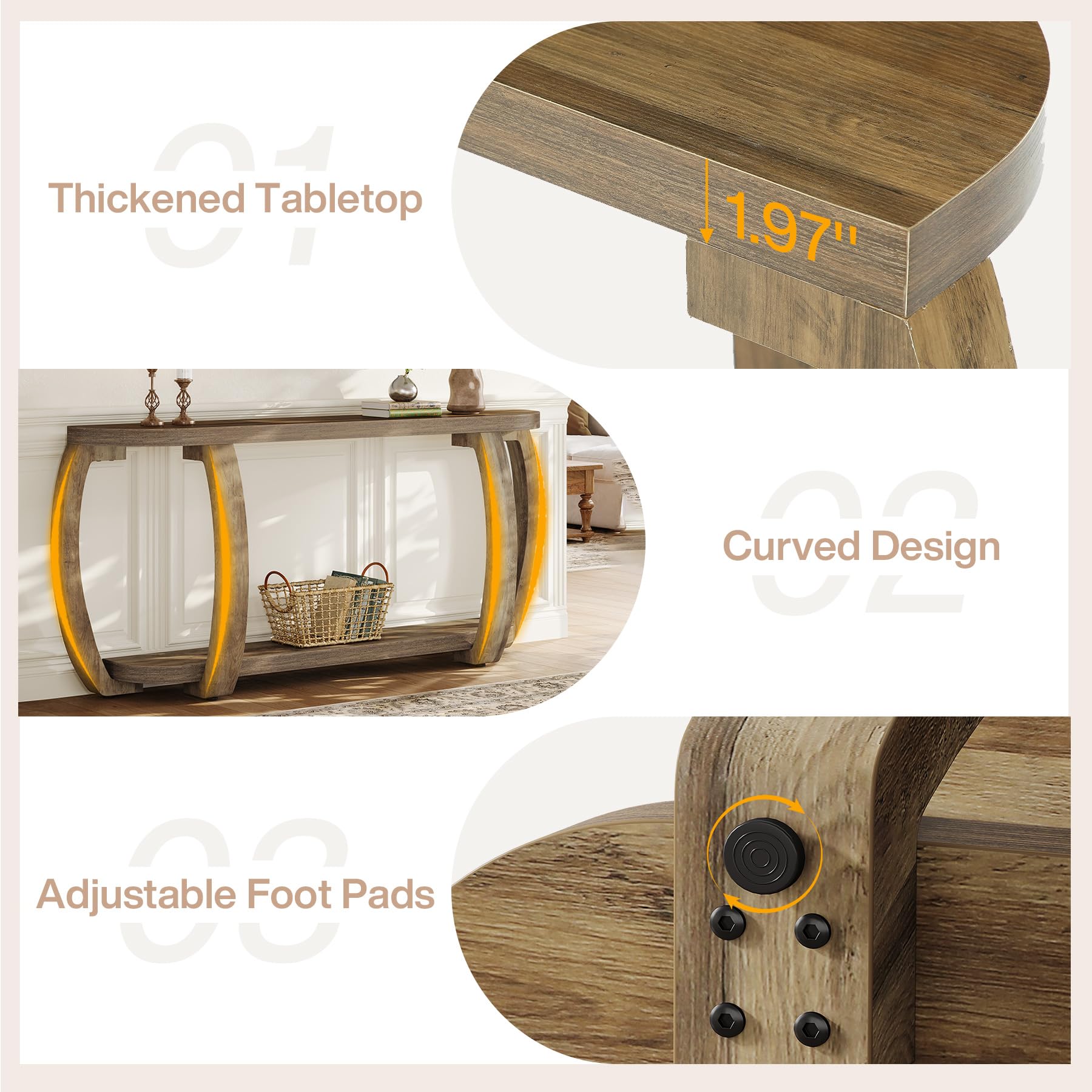 Tribesigns Farmhouse Wooden Console Table with Open Shelf, 63-Inch Long Sofa Entryway Table with Curved Legs for Living Room, Hallway, Entrance - Image 6