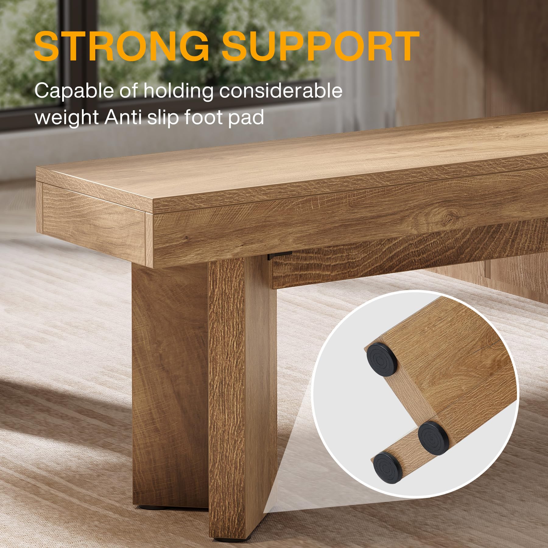 Tribesigns Farmhouse Wooden Dining Bench, 47" Indoor Entryway Bench with Sturdy Frame for Dining Room, Livingroom, Hallway, End of Bed (Rustic Brown) - Image 4