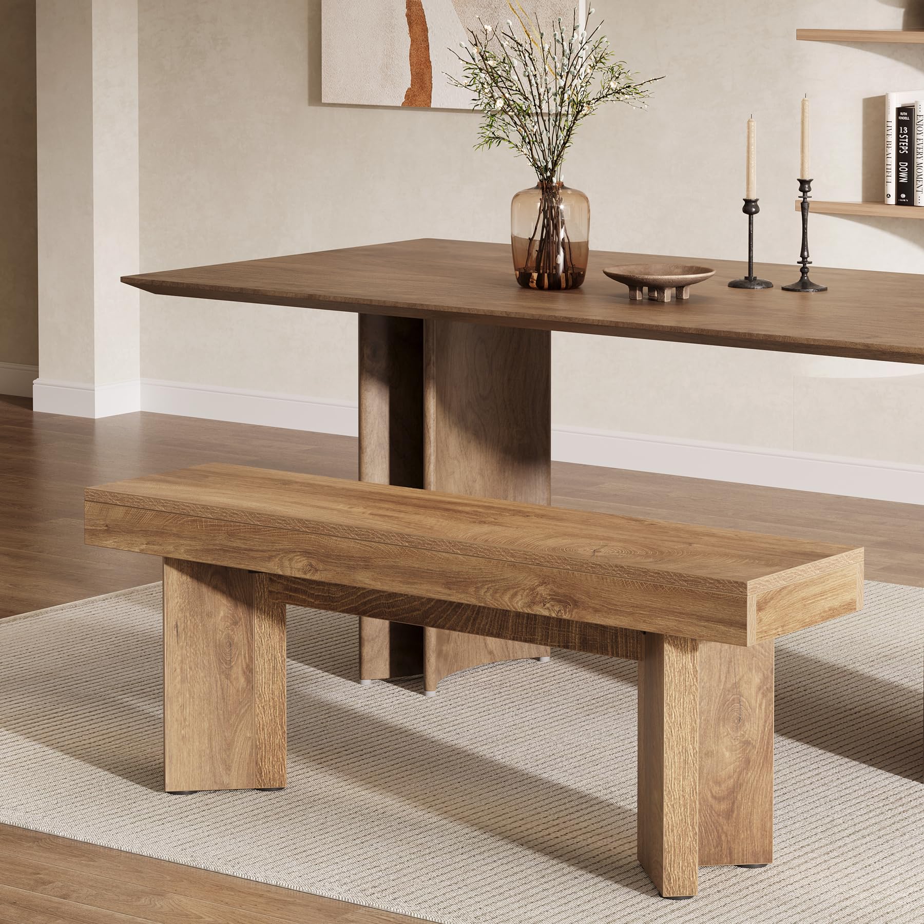 Tribesigns Farmhouse Wooden Dining Bench, 47" Indoor Entryway Bench with Sturdy Frame for Dining Room, Livingroom, Hallway, End of Bed (Rustic Brown) - Image 5