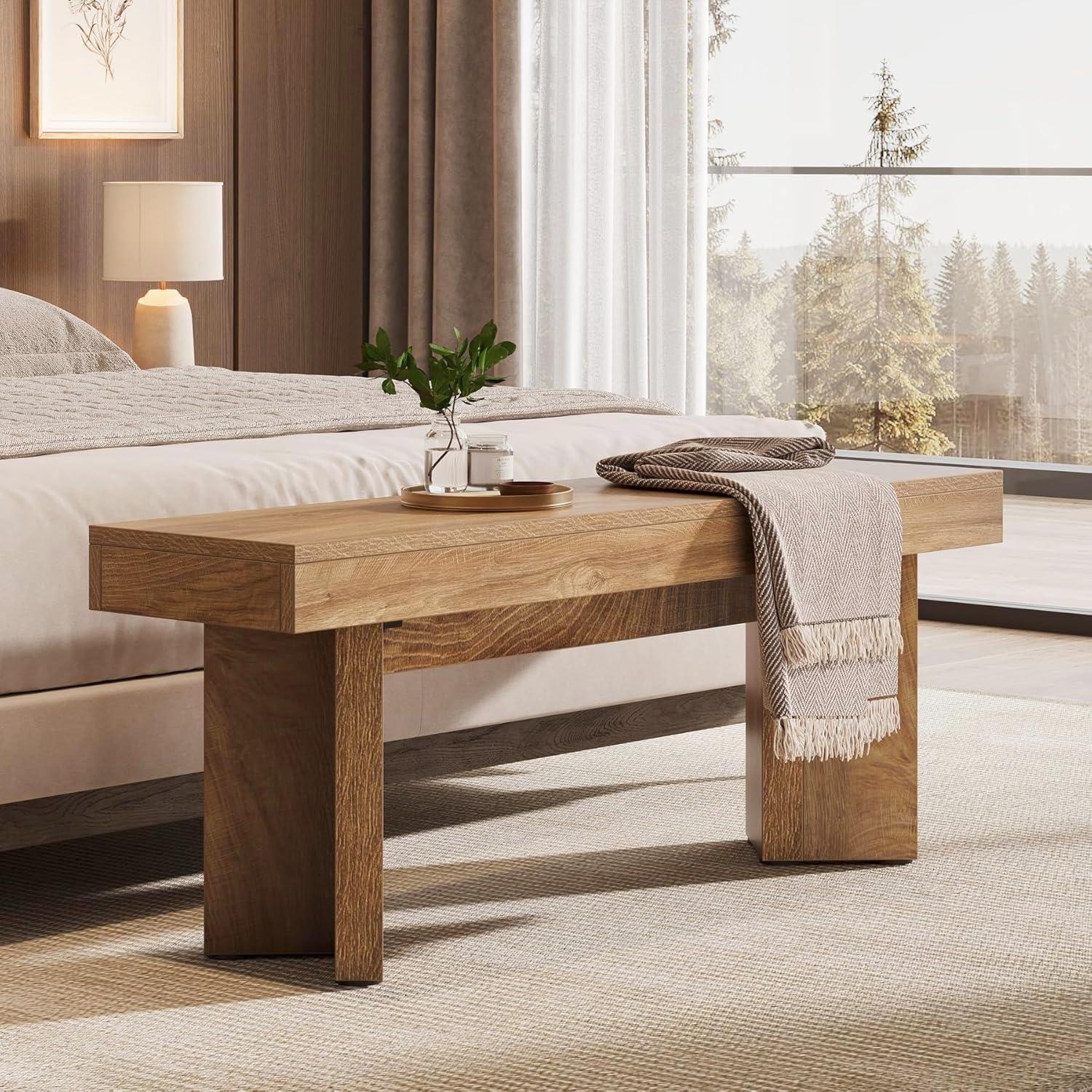 Tribesigns Farmhouse Wooden Dining Bench, 47" Indoor Entryway Bench with Sturdy Frame for Dining Room, Livingroom, Hallway, End of Bed (Rustic Brown) - Image 6