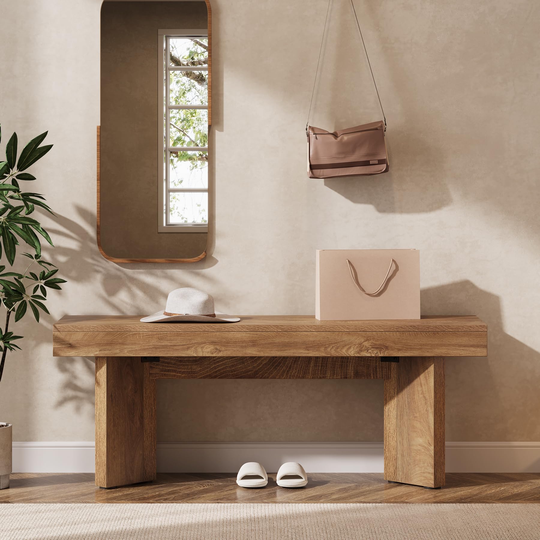 Tribesigns Farmhouse Wooden Dining Bench, 47" Indoor Entryway Bench with Sturdy Frame for Dining Room, Livingroom, Hallway, End of Bed (Rustic Brown) - Image 8