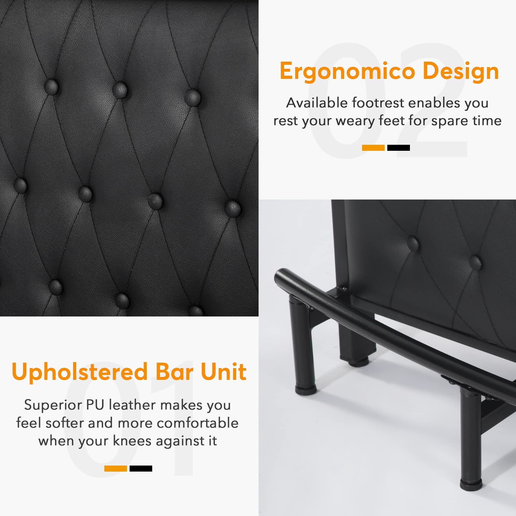 Tribesigns Home Bar Unit for Liquor, 44-Inch Bar Height Table with Storage, Black Mini Entertainment Carts Pub Table with Upholstered&Metal Front Footrest for Kitchen, Balcony, Basement - Image 4