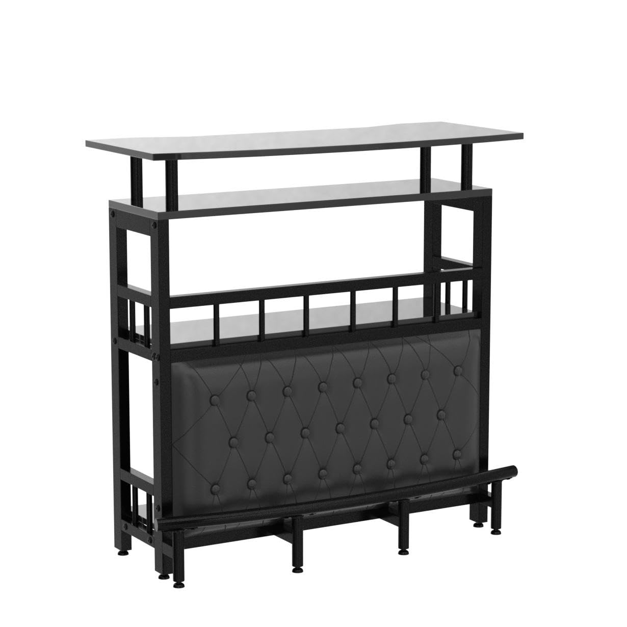 Tribesigns Home Bar Unit for Liquor, 44-Inch Bar Height Table with Storage, Black Mini Entertainment Carts Pub Table with Upholstered&Metal Front Footrest for Kitchen, Balcony, Basement - Image 5